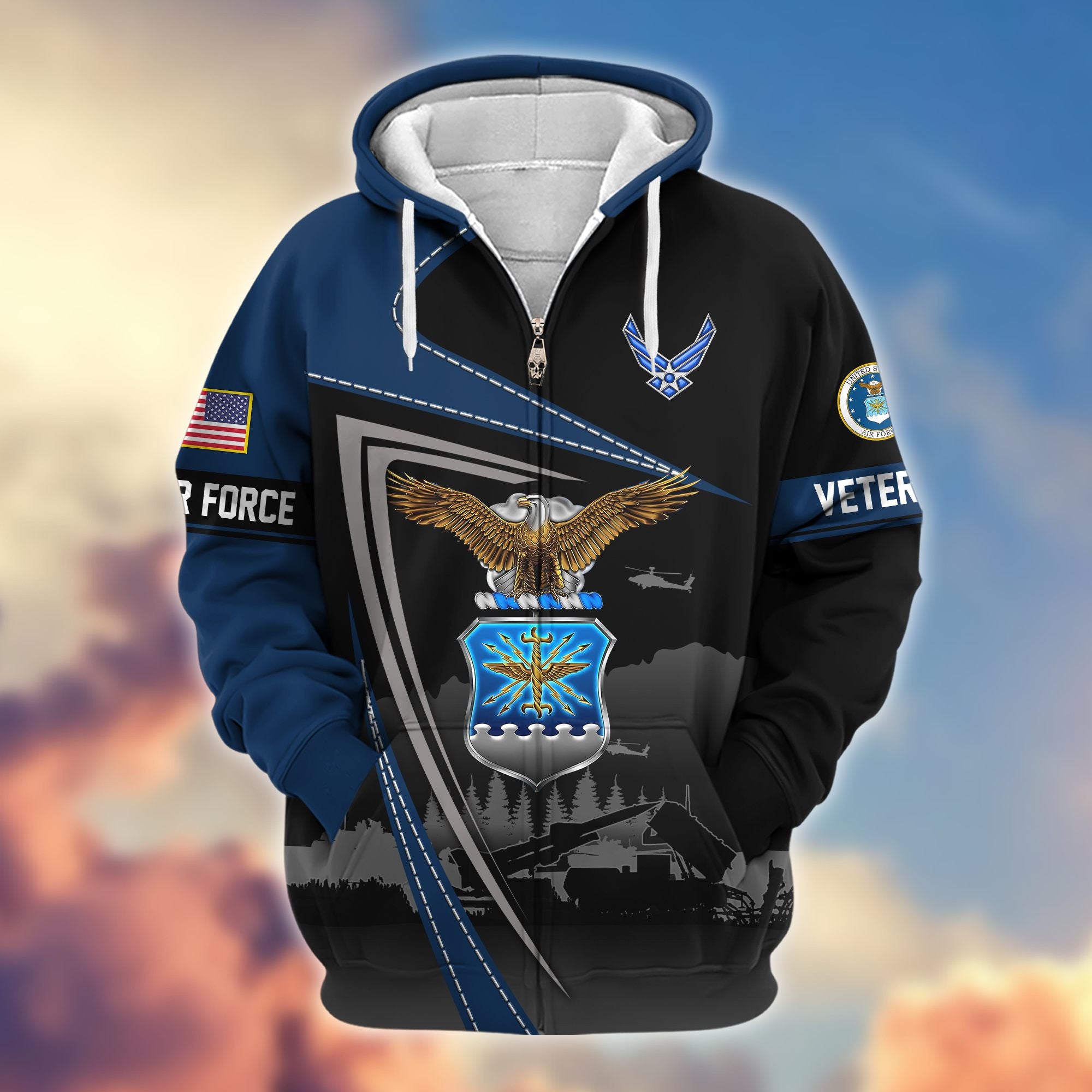 Premium US Veterans Zip Hoodie, Gifts For US Veterans, Gifts On Father's Day, Veterans Day.
