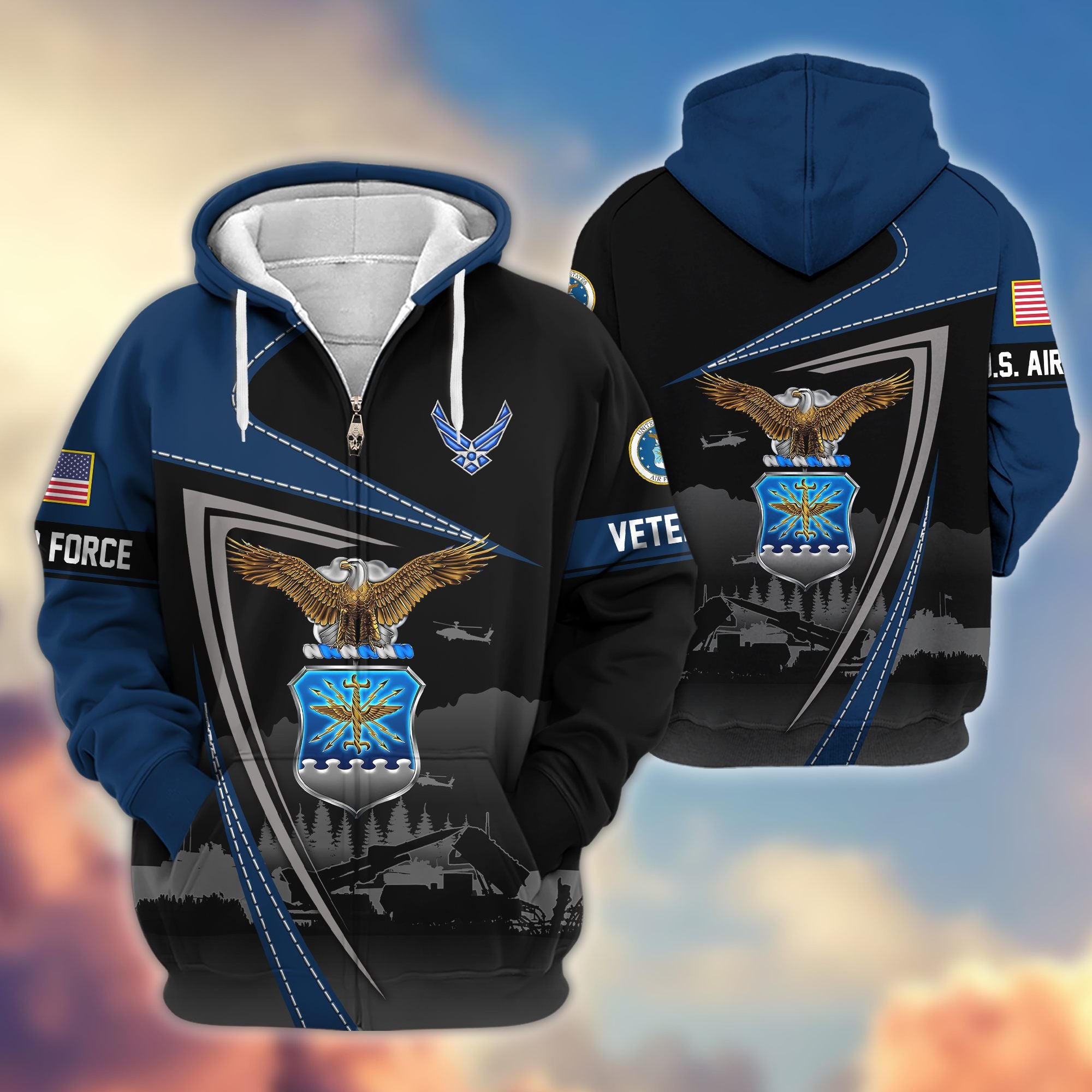 Premium US Veterans Zip Hoodie, Gifts For US Veterans, Gifts On Father's Day, Veterans Day.