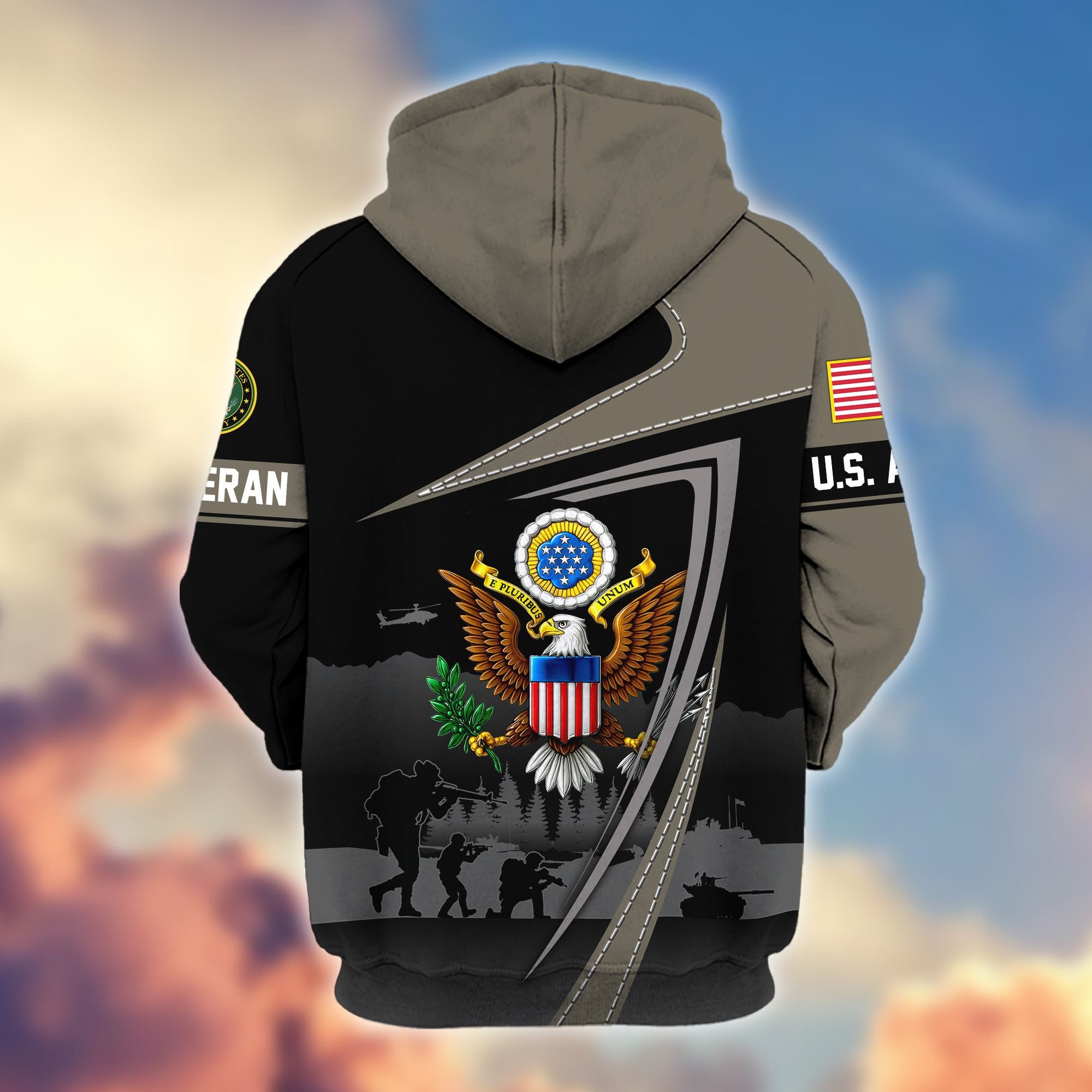 Premium US Veterans Zip Hoodie, Gifts For US Veterans, Gifts On Father's Day, Veterans Day.