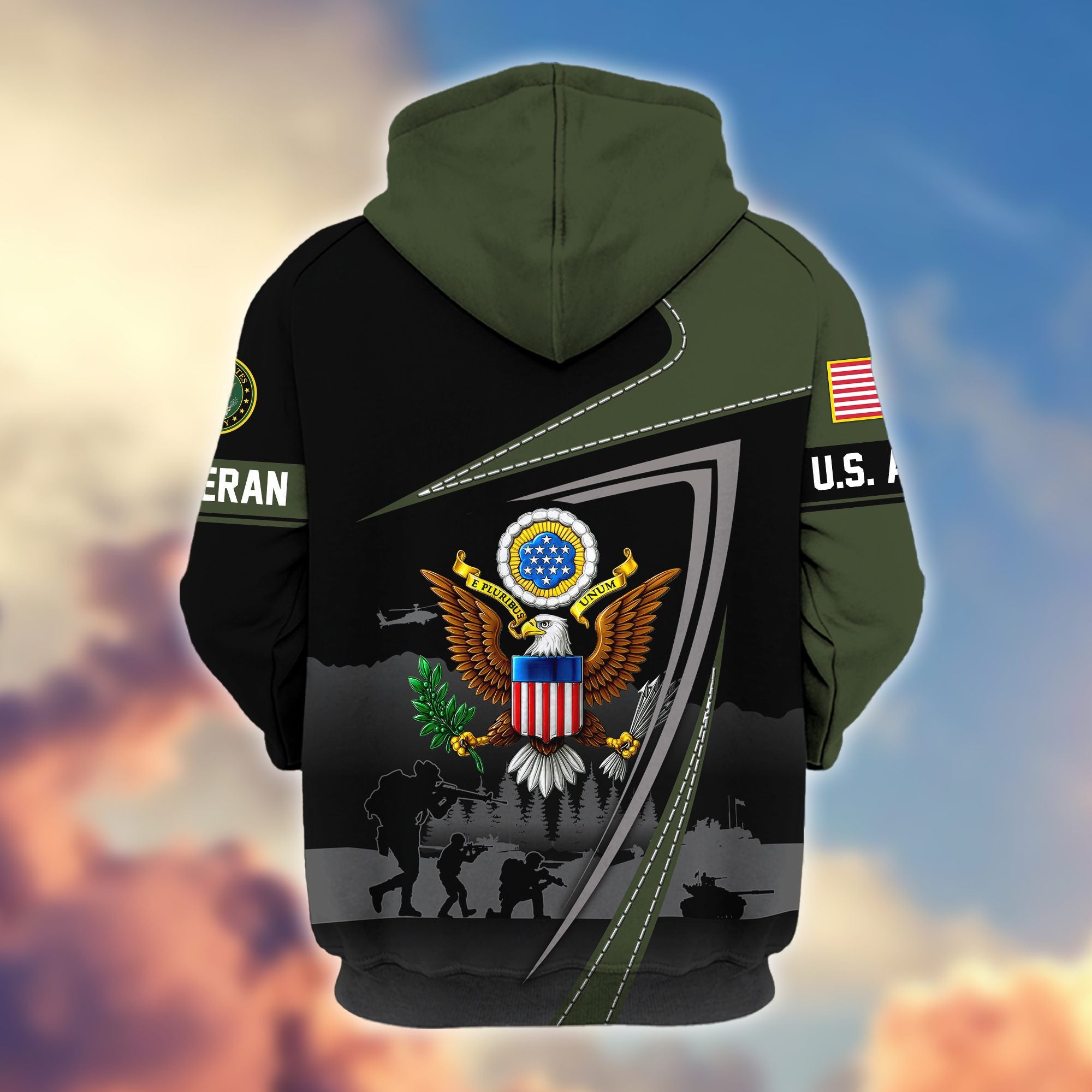 Premium US Veterans Zip Hoodie, Gifts For US Veterans, Gifts On Father's Day, Veterans Day.