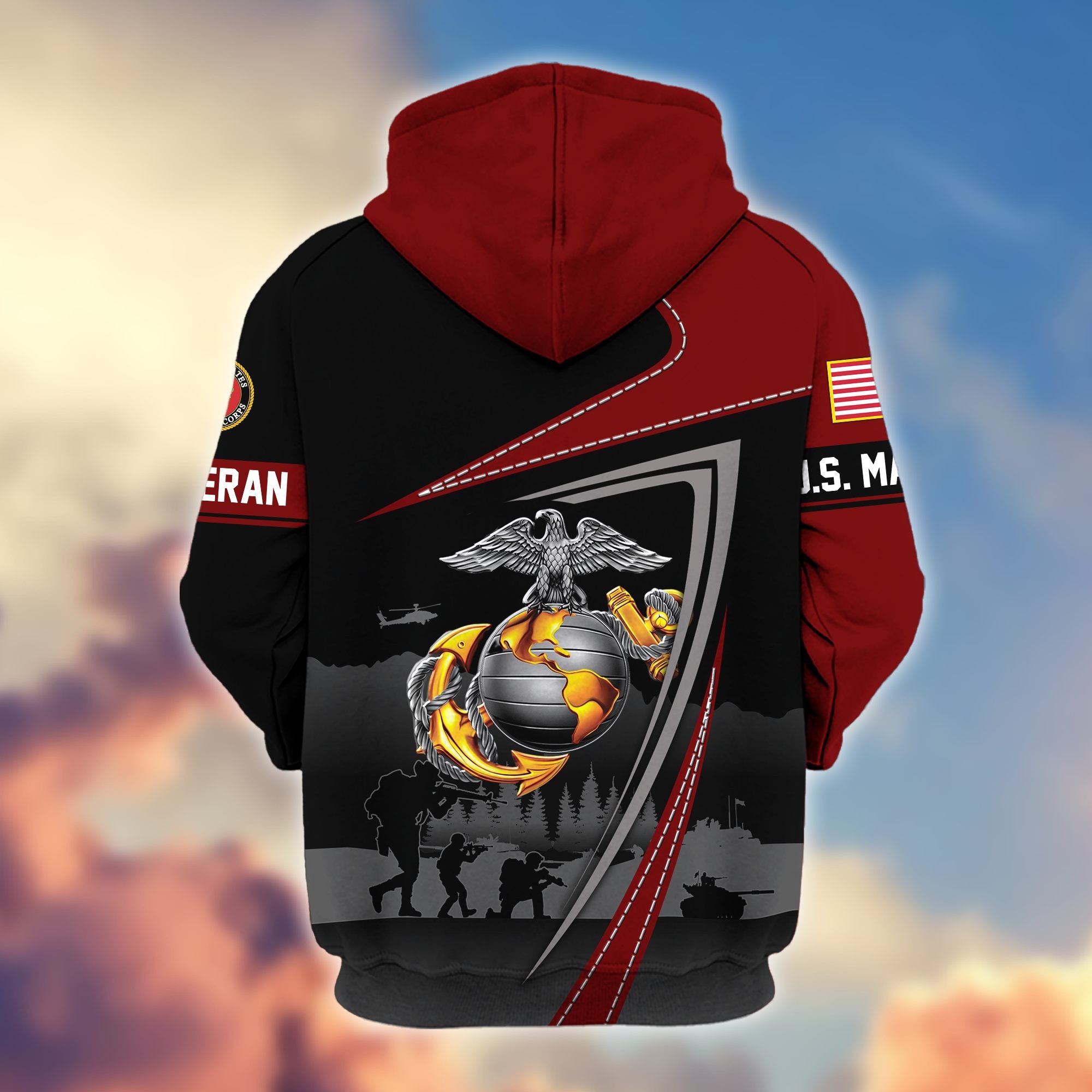 Premium US Veterans Zip Hoodie, Gifts For US Veterans, Gifts On Father's Day, Veterans Day.