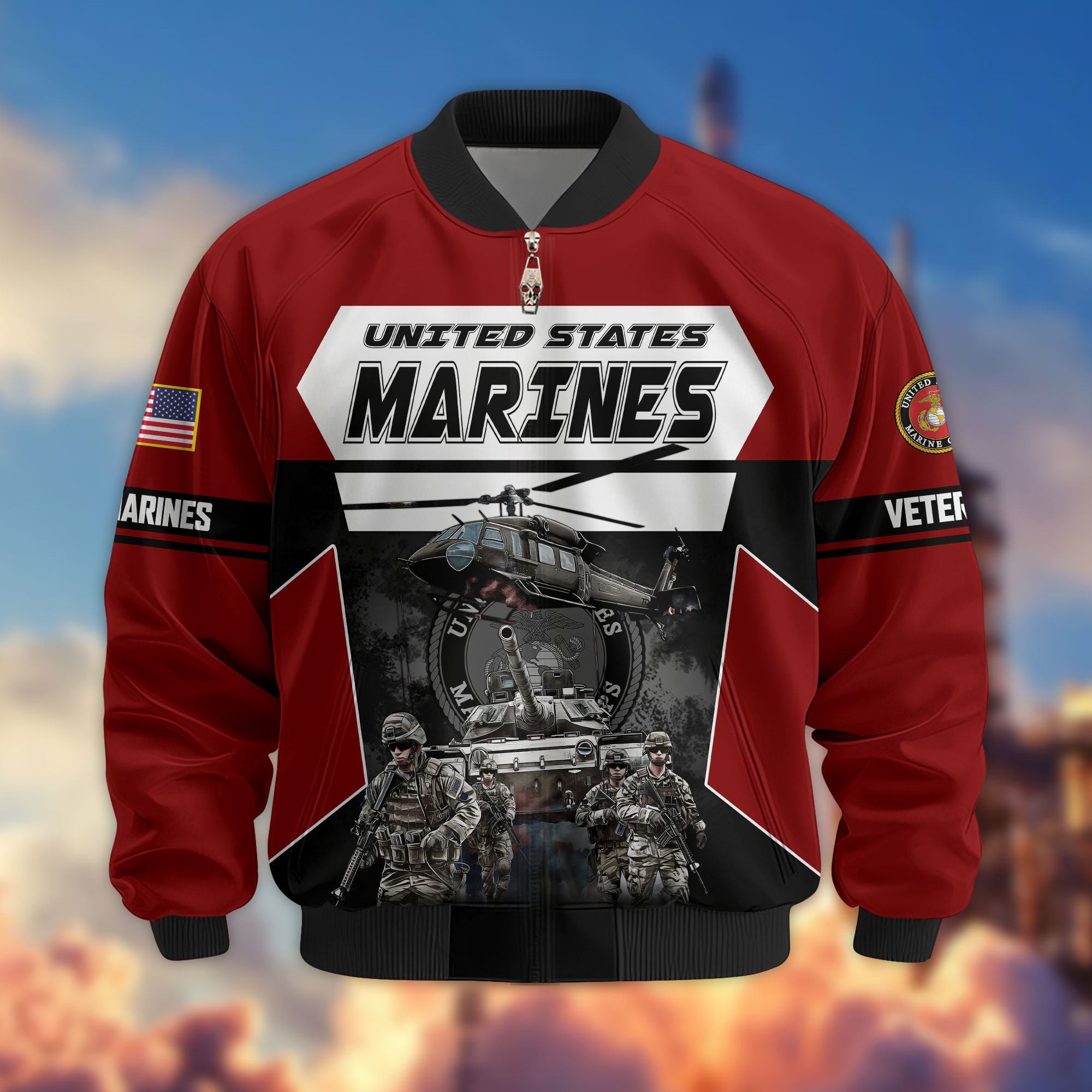 Premium US Veterans Bomber Jacket, Gifts For US Veterans, Gifts On Father's Day, Veterans Day.