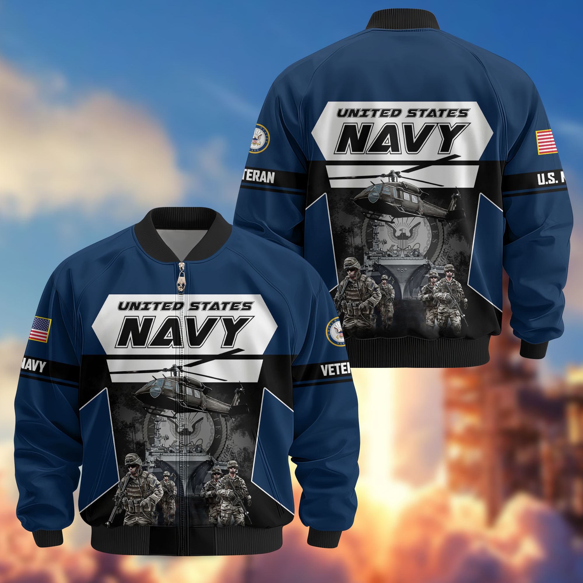 Premium US Veterans Bomber Jacket, Gifts For US Veterans, Gifts On Father's Day, Veterans Day.
