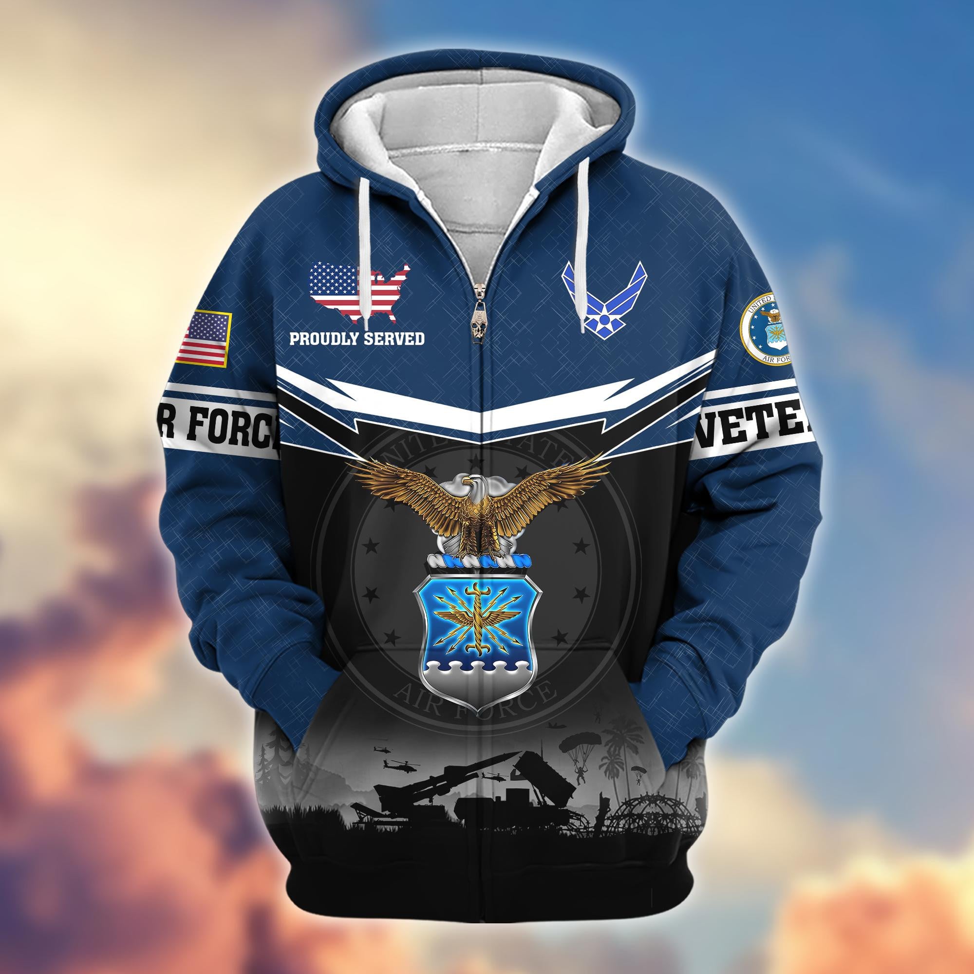 Premium US Veterans Zip Hoodie, Gifts For US Veterans, Gifts On Father's Day, Veterans Day.