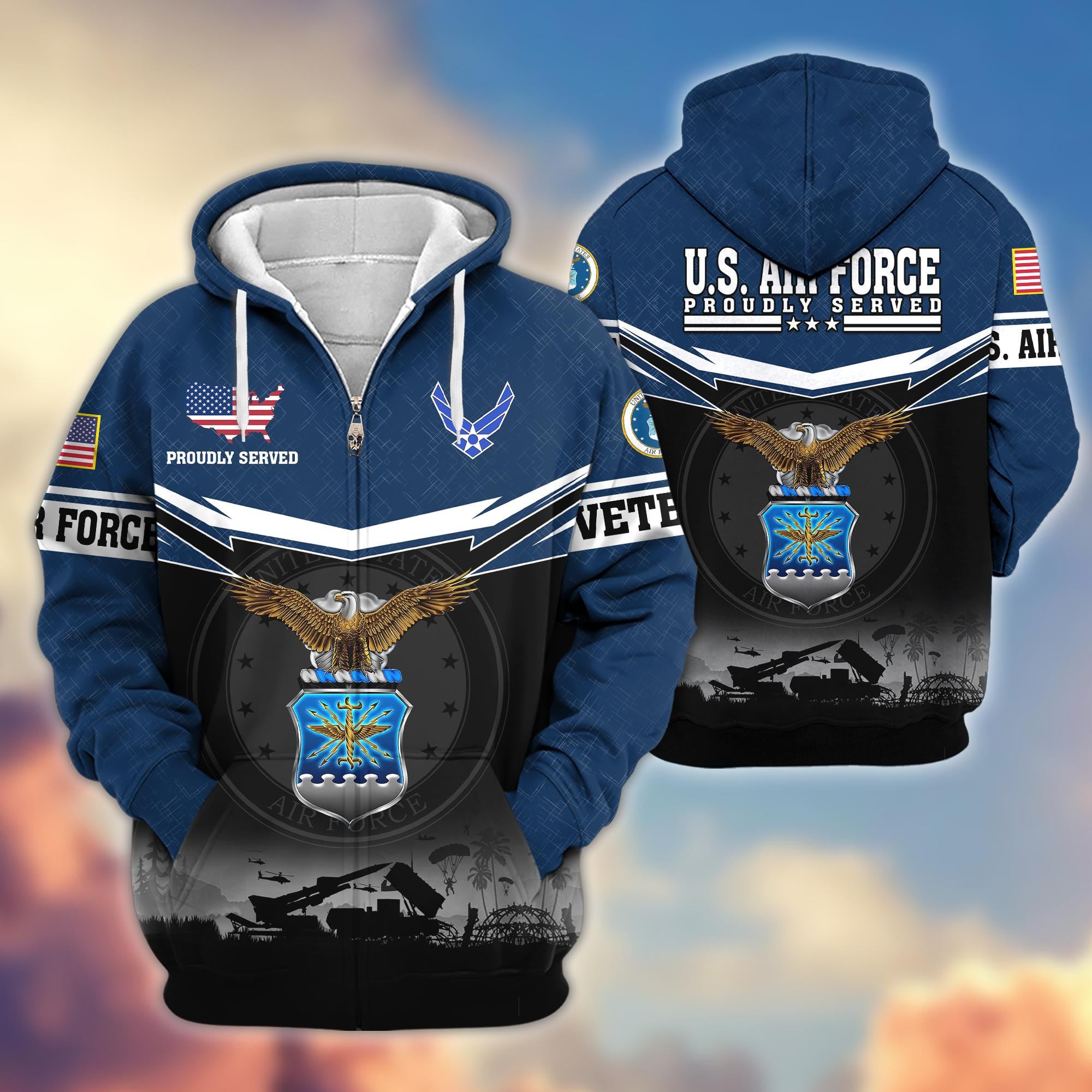 Premium US Veterans Zip Hoodie, Gifts For US Veterans, Gifts On Father's Day, Veterans Day.