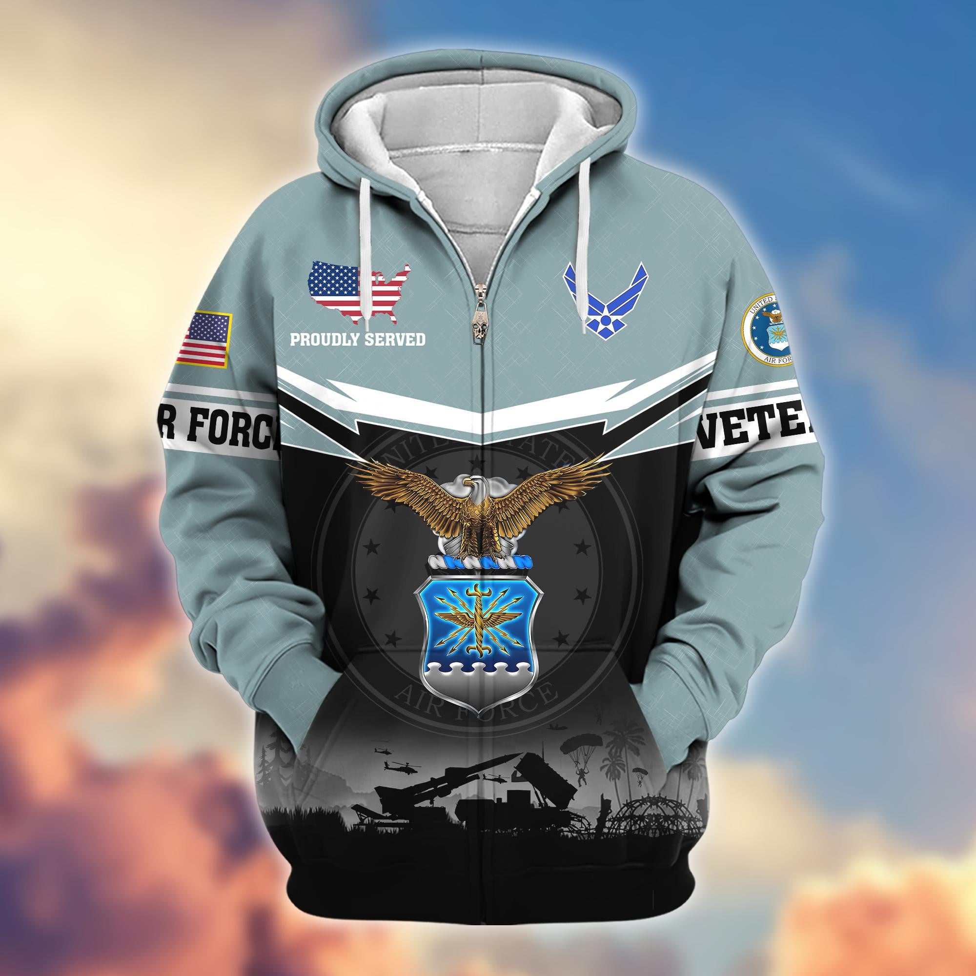 Premium US Veterans Zip Hoodie, Gifts For US Veterans, Gifts On Father's Day, Veterans Day.
