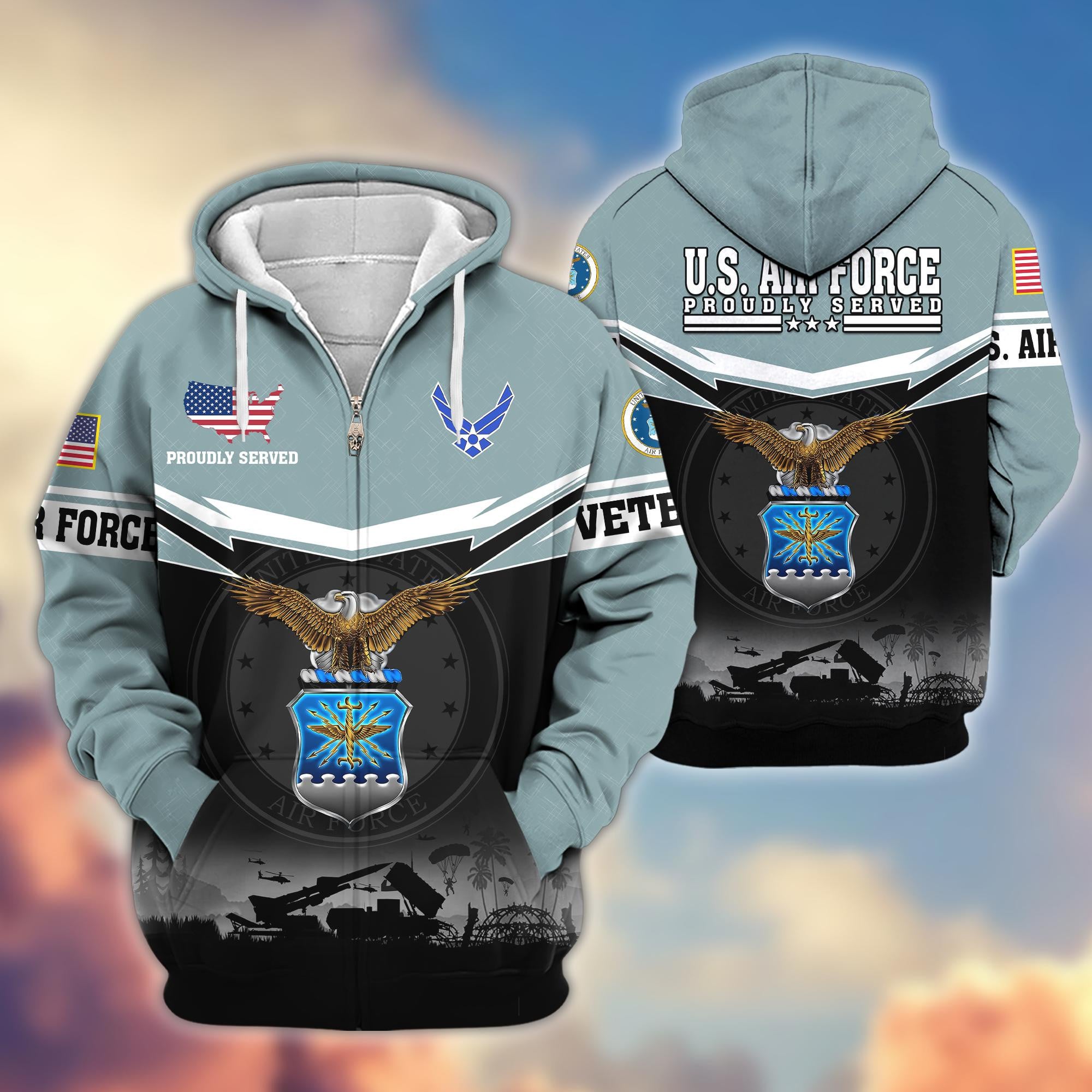 Premium US Veterans Zip Hoodie, Gifts For US Veterans, Gifts On Father's Day, Veterans Day.