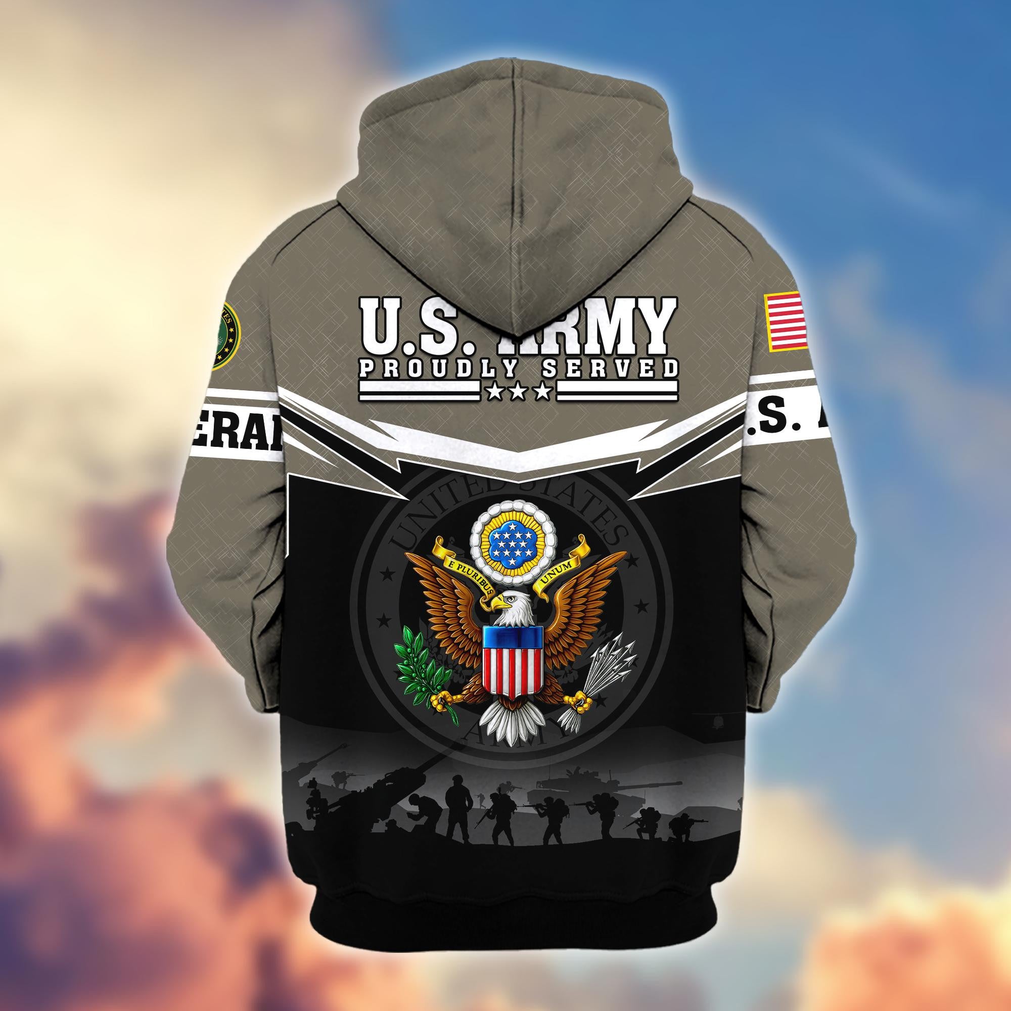 Premium US Veterans Zip Hoodie, Gifts For US Veterans, Gifts On Father's Day, Veterans Day.