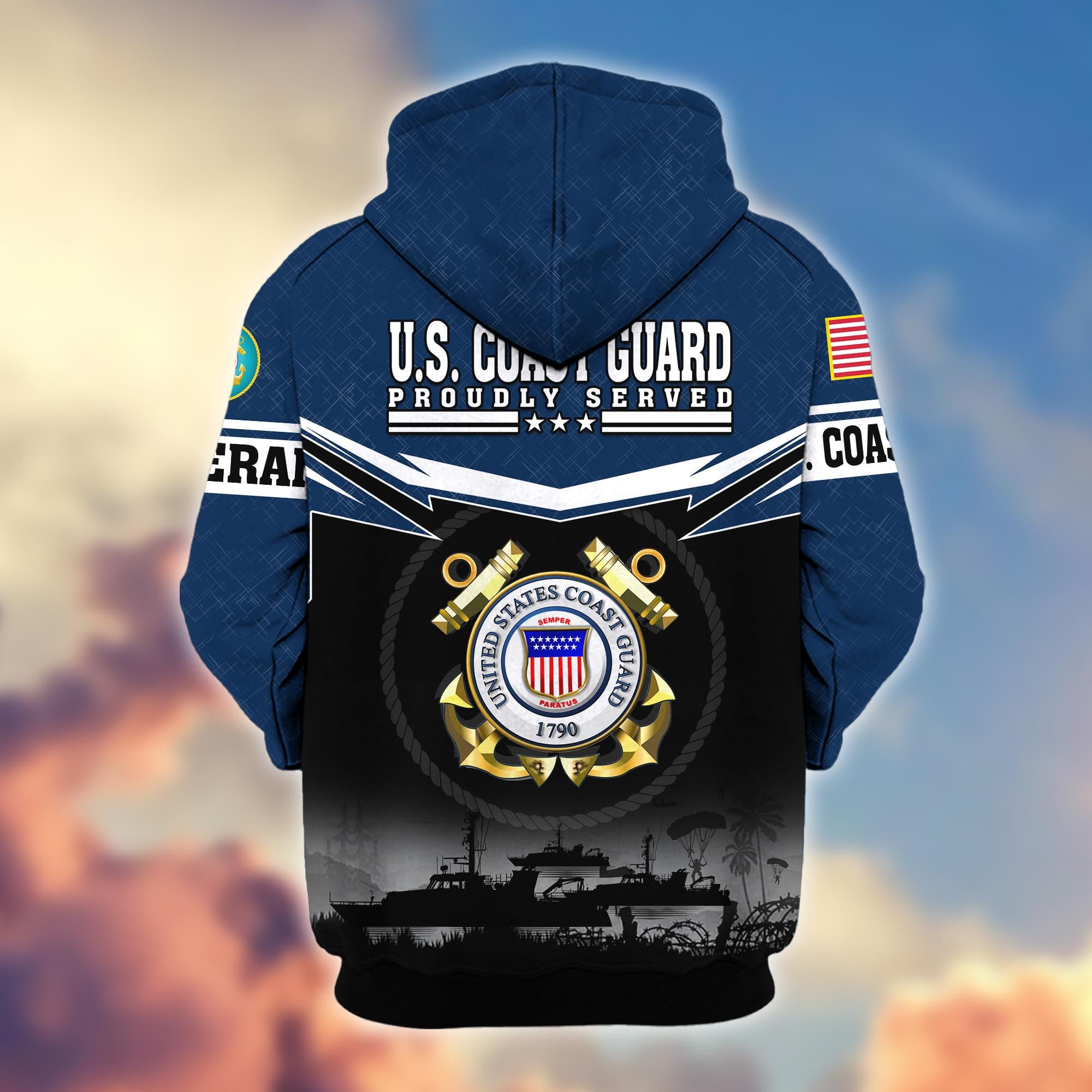 Premium US Veterans Zip Hoodie, Gifts For US Veterans, Gifts On Father's Day, Veterans Day.