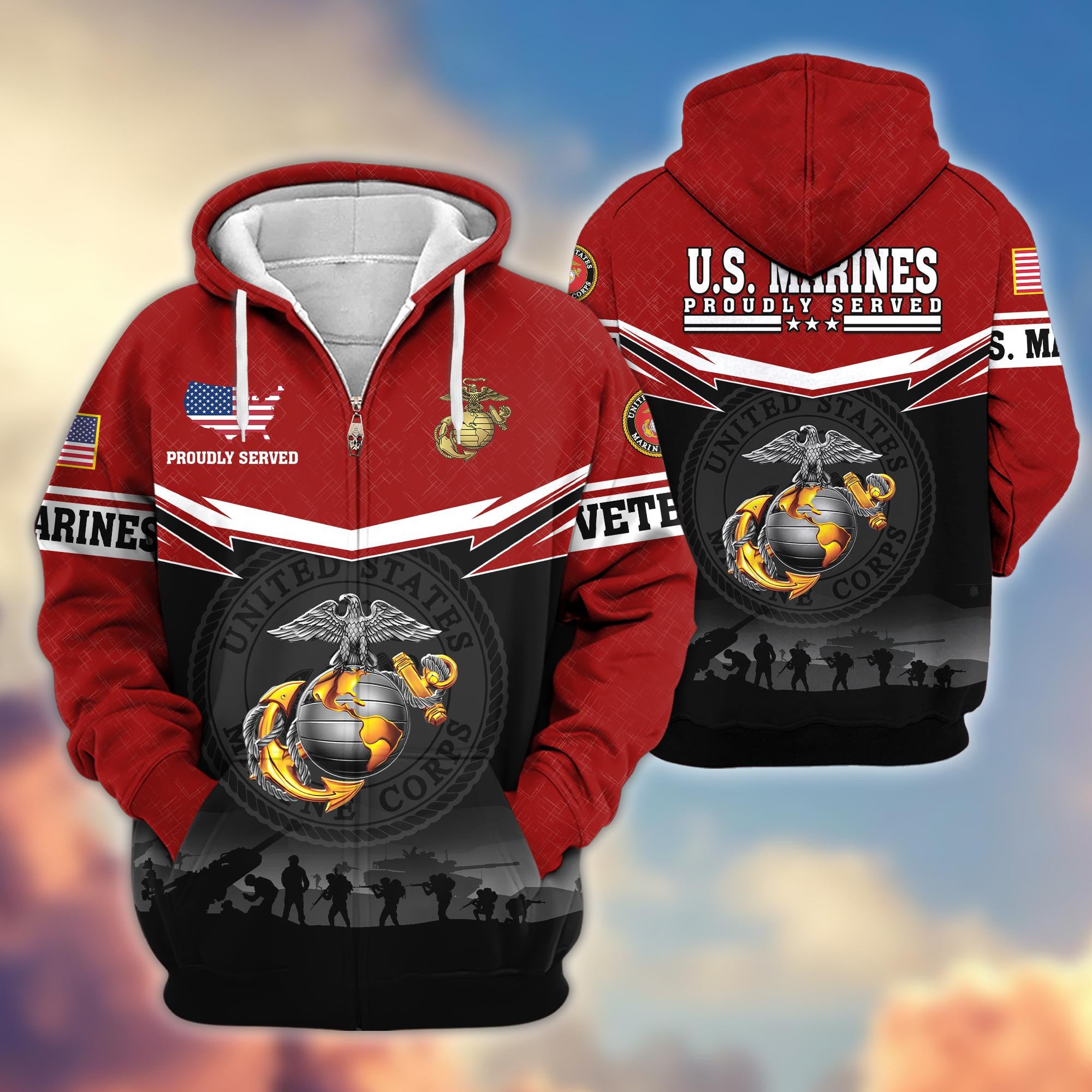 Premium US Veterans Zip Hoodie, Gifts For US Veterans, Gifts On Father's Day, Veterans Day.