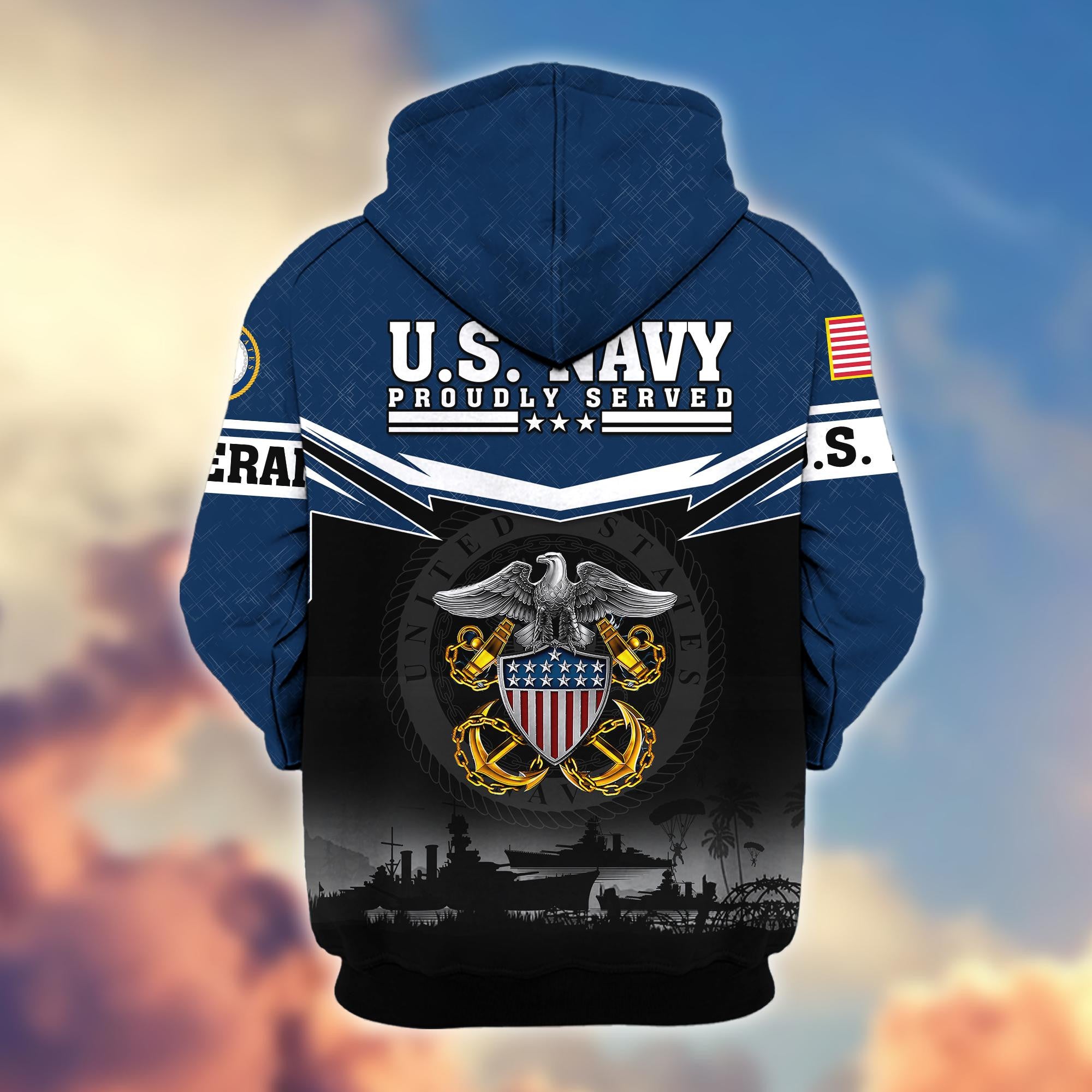 Premium US Veterans Zip Hoodie, Gifts For US Veterans, Gifts On Father's Day, Veterans Day.