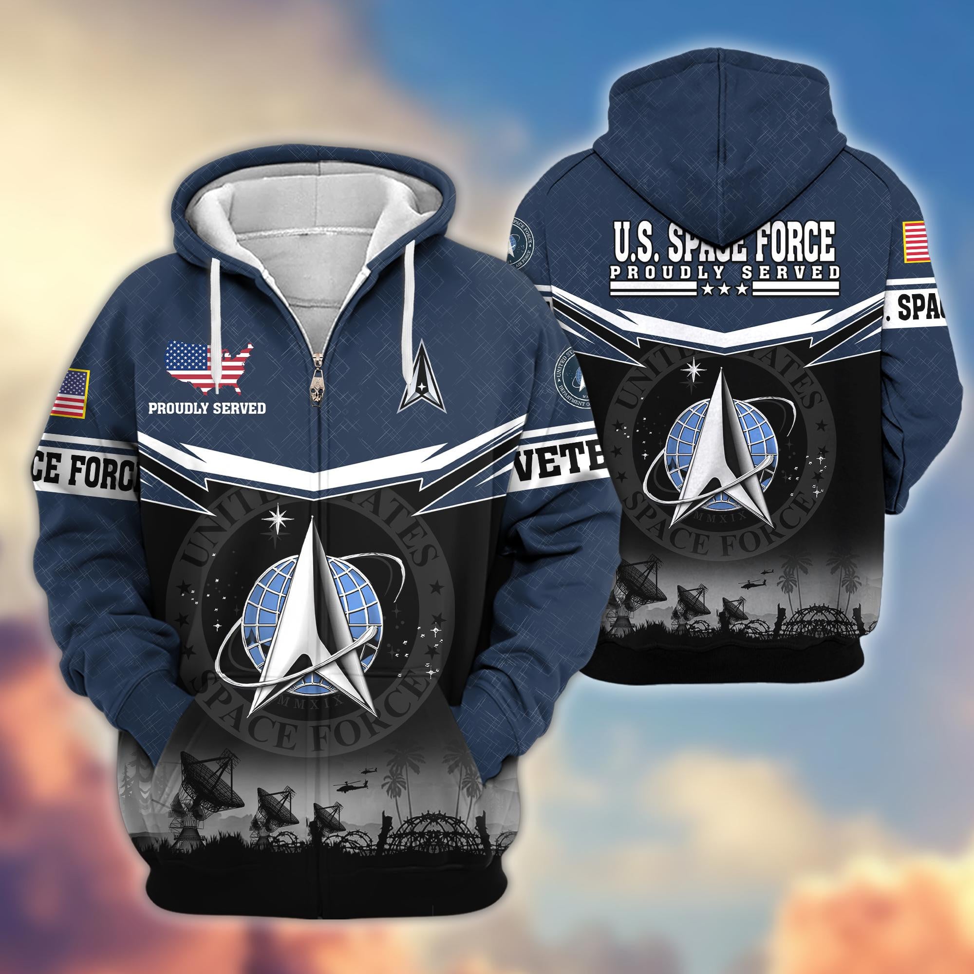 Premium US Veterans Zip Hoodie, Gifts For US Veterans, Gifts On Father's Day, Veterans Day.