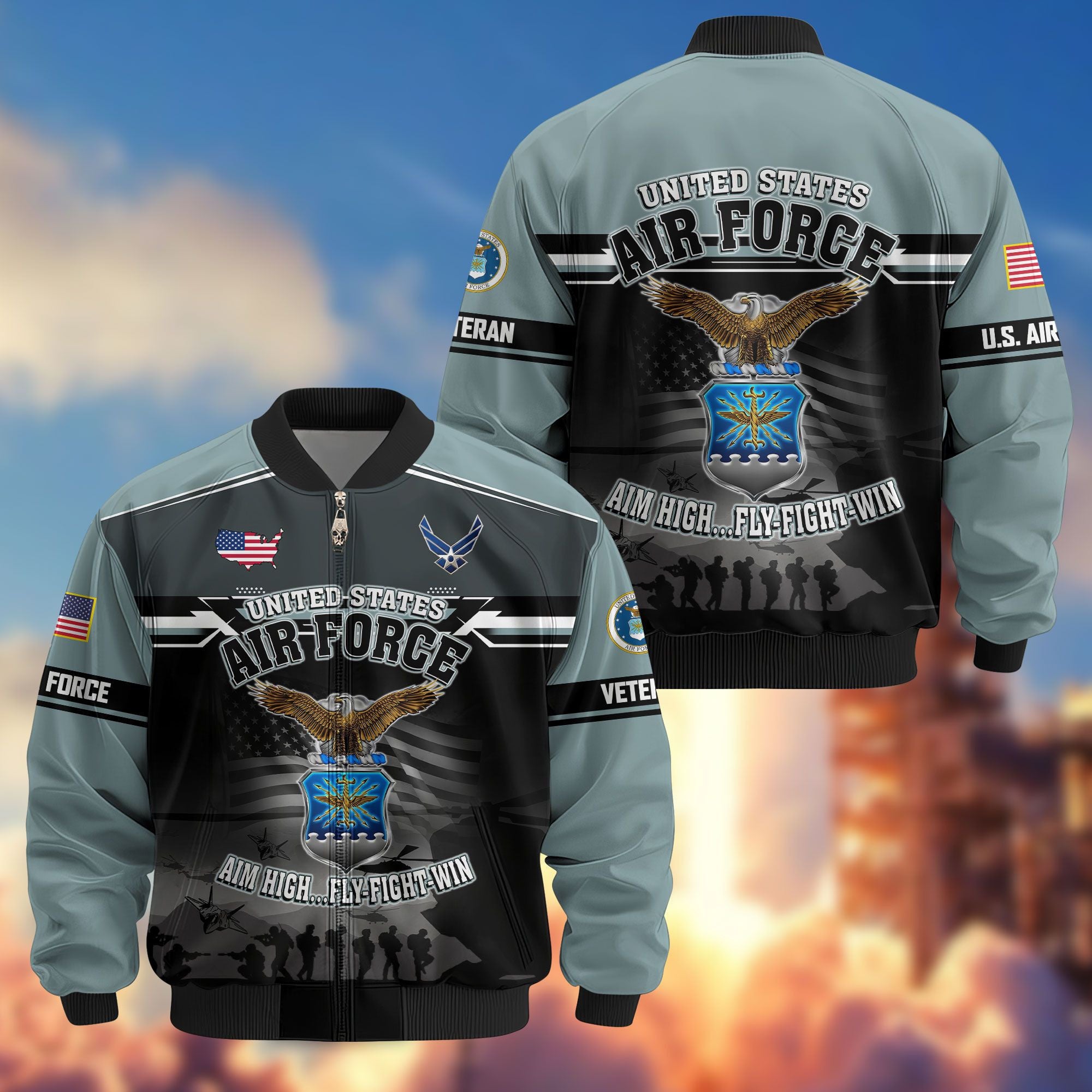 Premium US Veterans Bomber Jacket, Gifts For US Veterans, Gifts On Father's Day, Veterans Day.