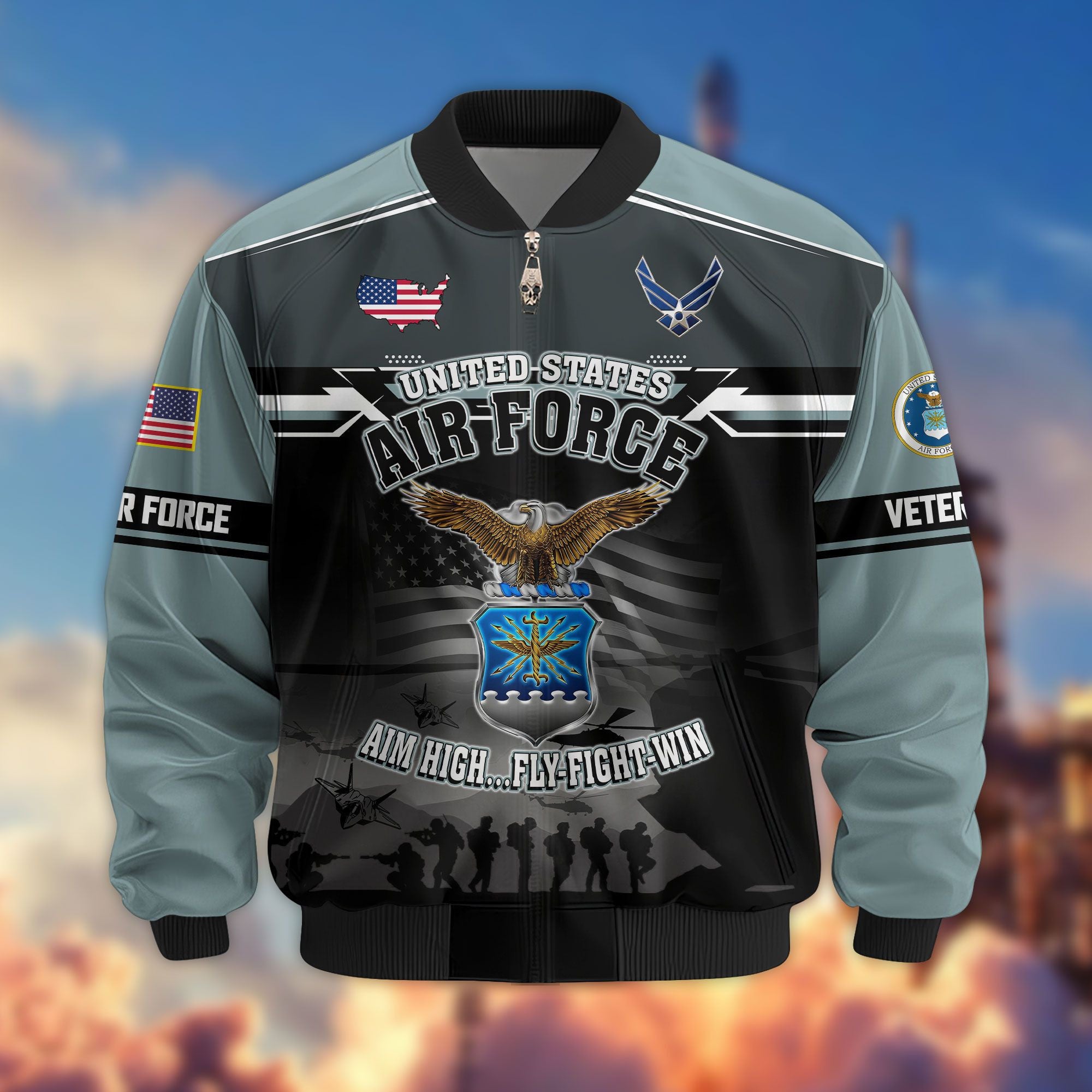 Premium US Veterans Bomber Jacket, Gifts For US Veterans, Gifts On Father's Day, Veterans Day.