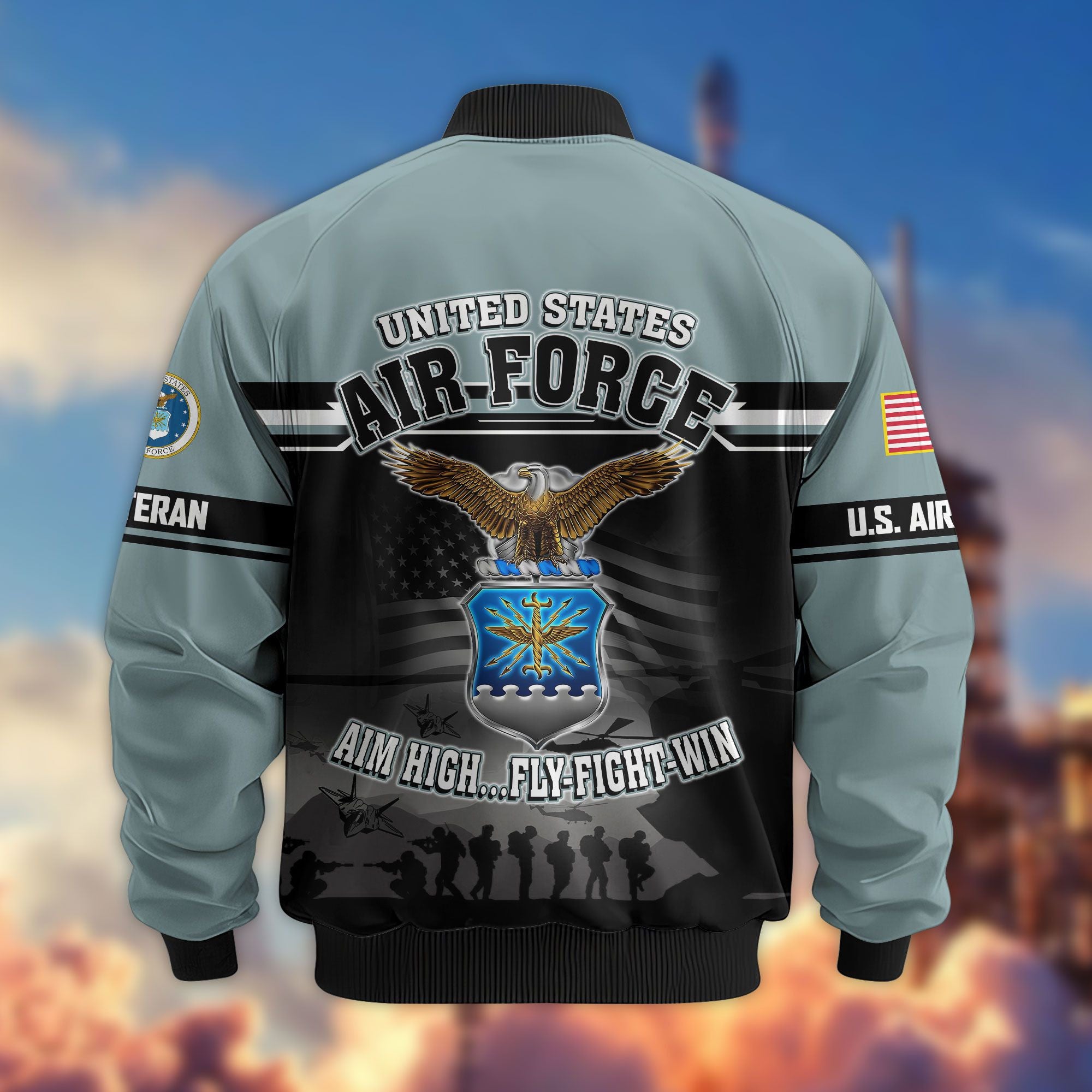 Premium US Veterans Bomber Jacket, Gifts For US Veterans, Gifts On Father's Day, Veterans Day.