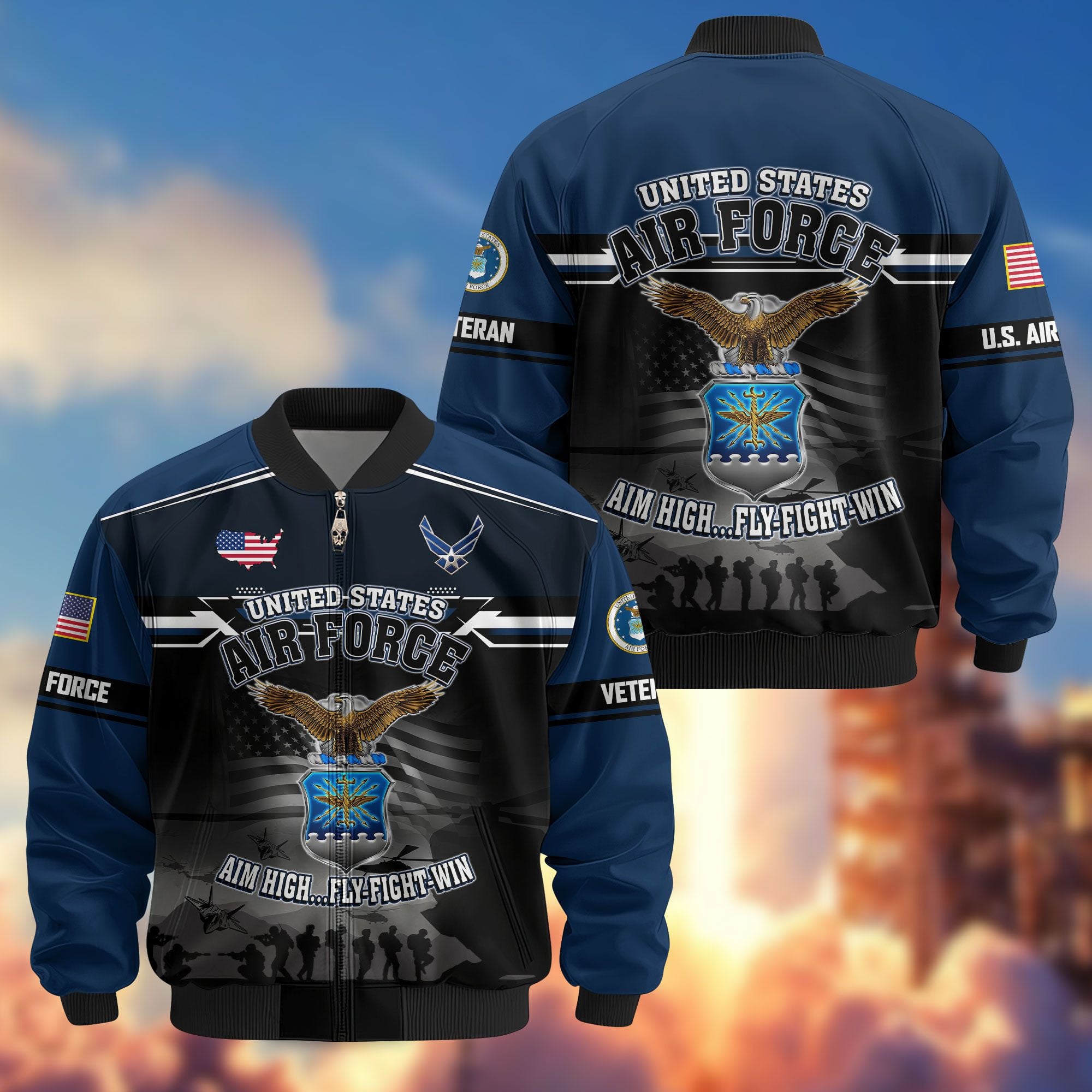 Premium US Veterans Bomber Jacket, Gifts For US Veterans, Gifts On Father's Day, Veterans Day.