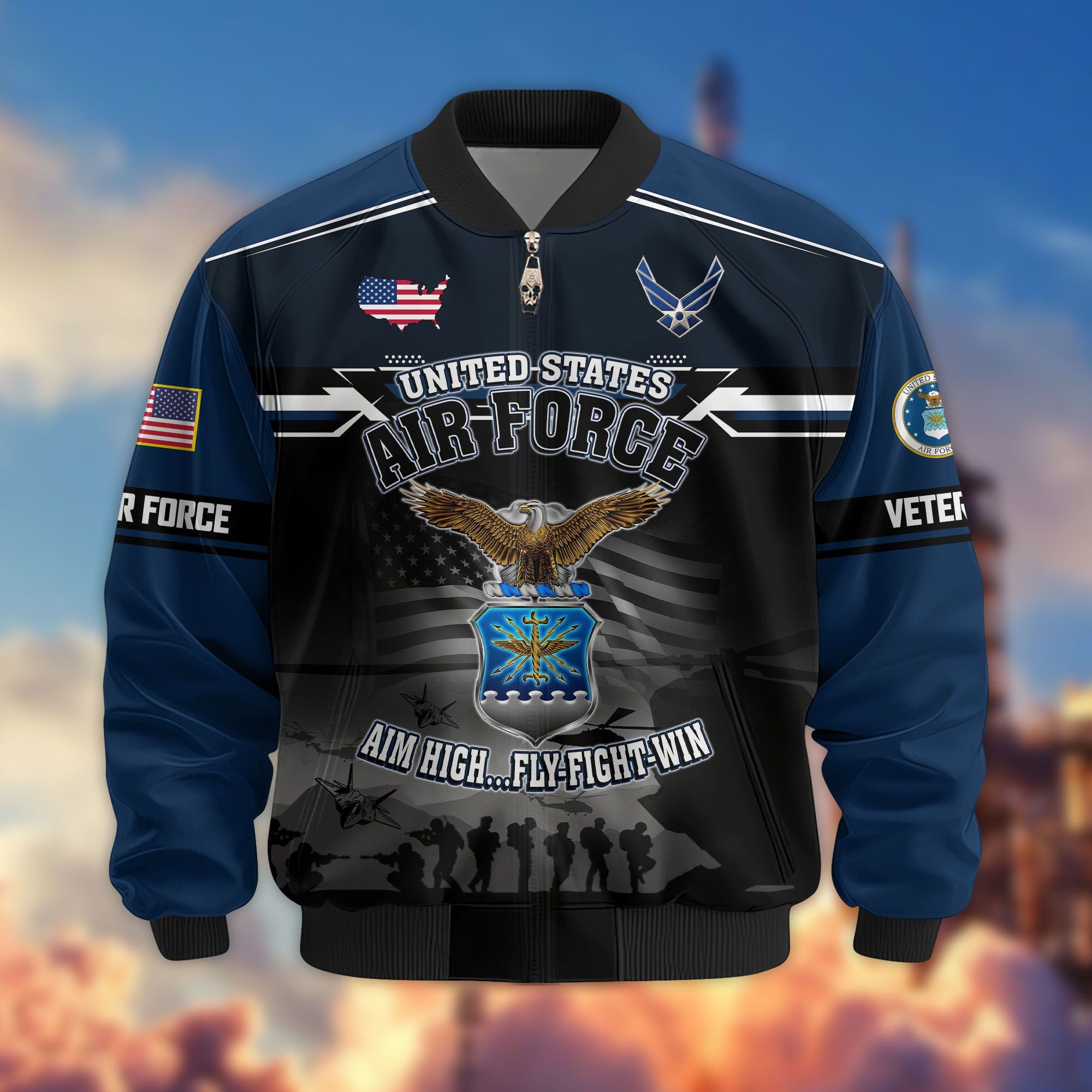 Premium US Veterans Bomber Jacket, Gifts For US Veterans, Gifts On Father's Day, Veterans Day.