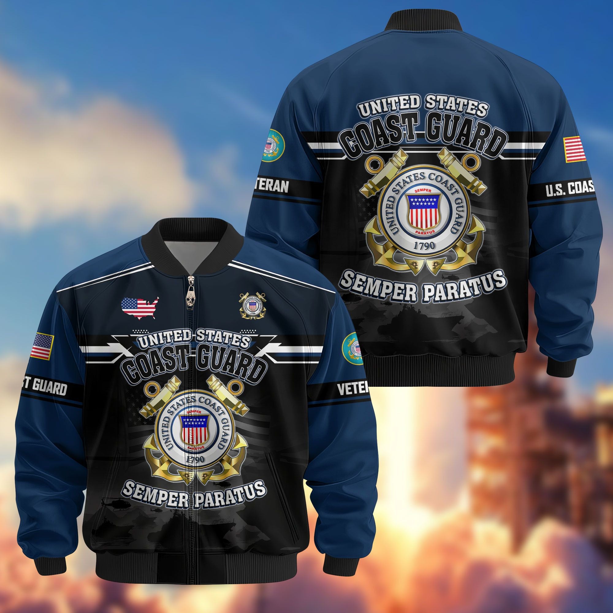 Premium US Veterans Bomber Jacket, Gifts For US Veterans, Gifts On Father's Day, Veterans Day.