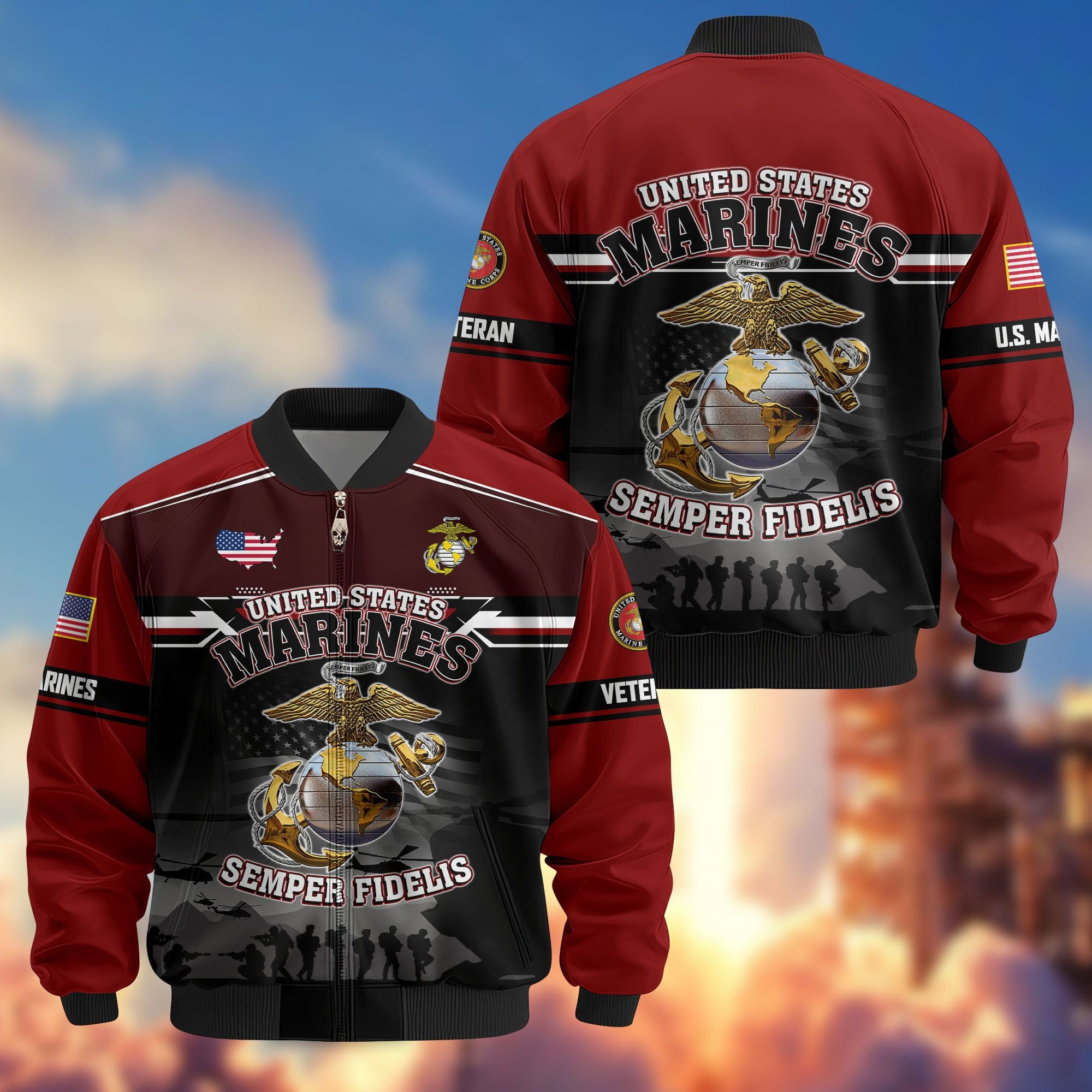 Premium US Veterans Bomber Jacket, Gifts For US Veterans, Gifts On Father's Day, Veterans Day.