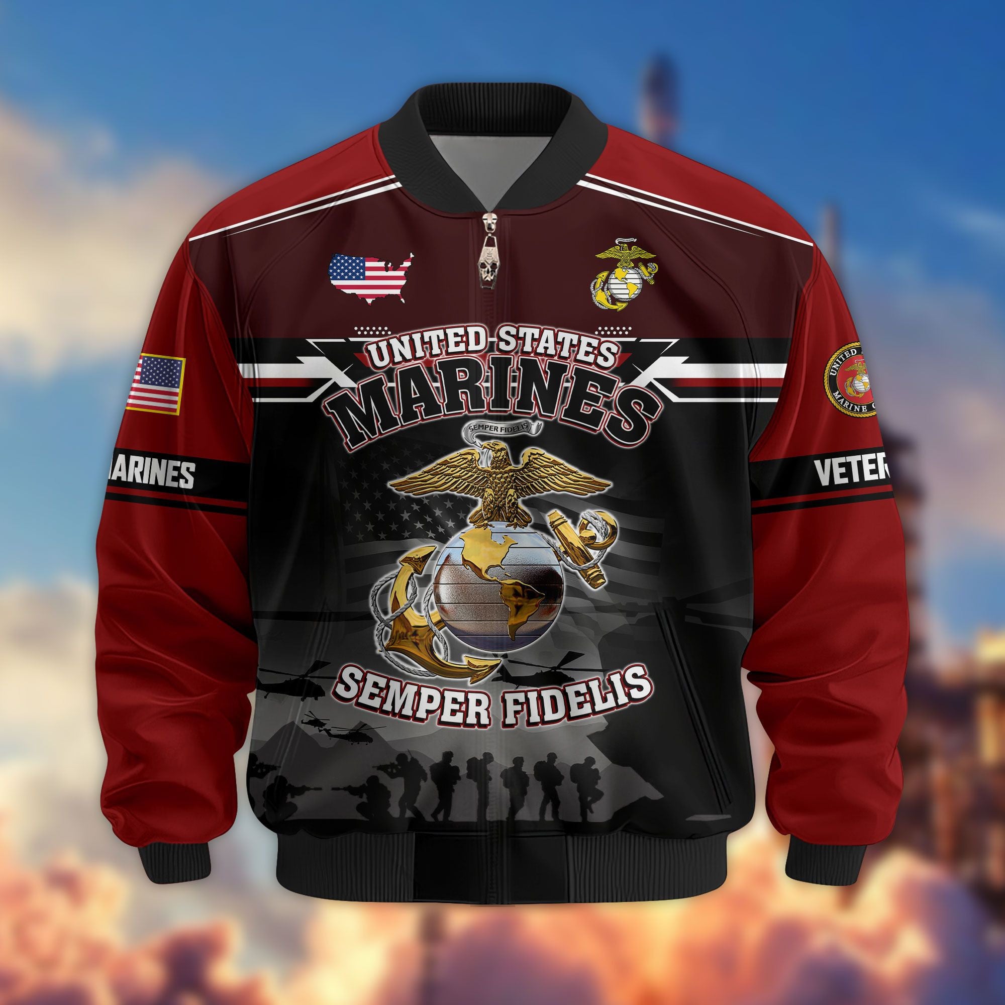 Premium US Veterans Bomber Jacket, Gifts For US Veterans, Gifts On Father's Day, Veterans Day.