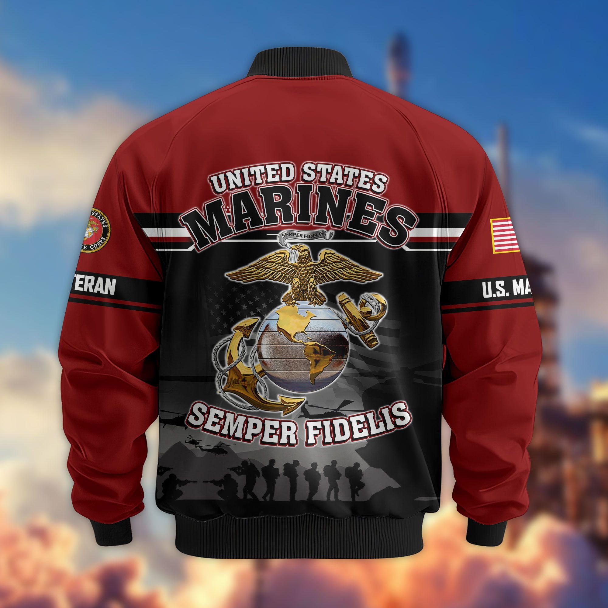 Premium US Veterans Bomber Jacket, Gifts For US Veterans, Gifts On Father's Day, Veterans Day.