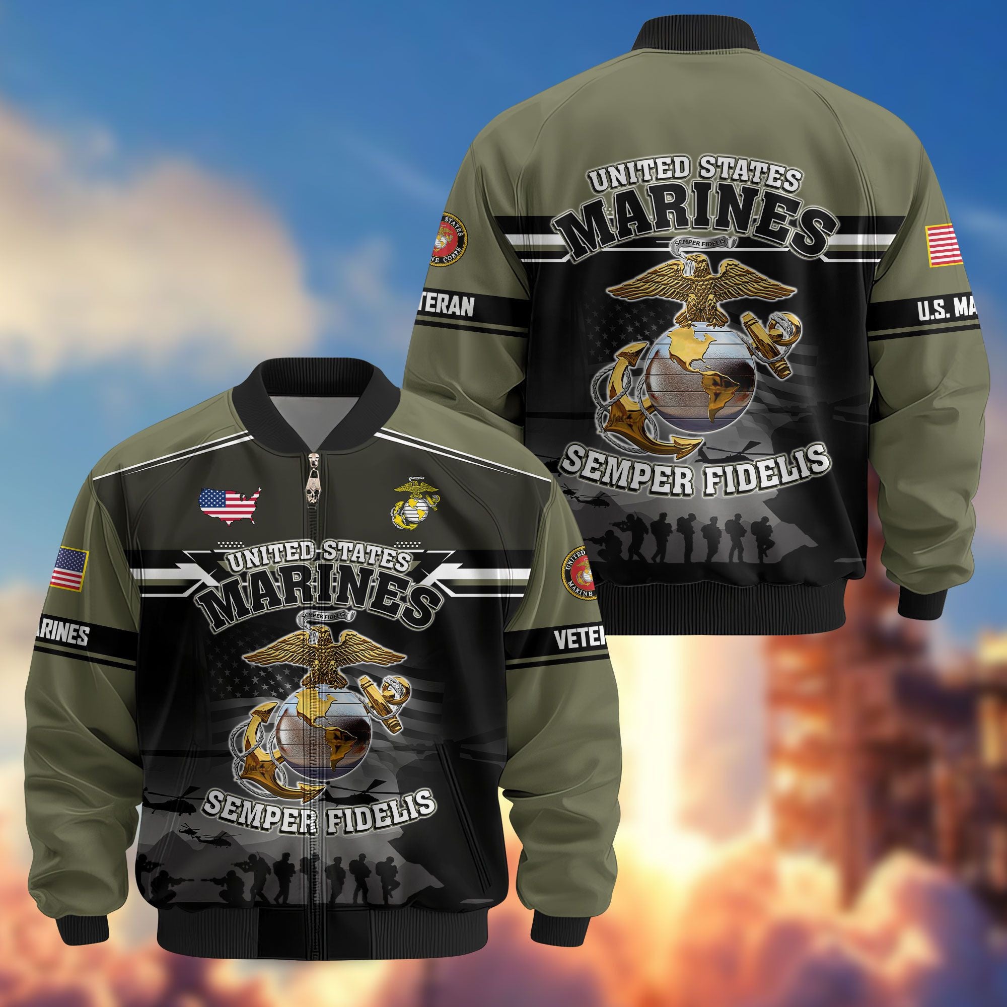 Premium US Veterans Bomber Jacket, Gifts For US Veterans, Gifts On Father's Day, Veterans Day.