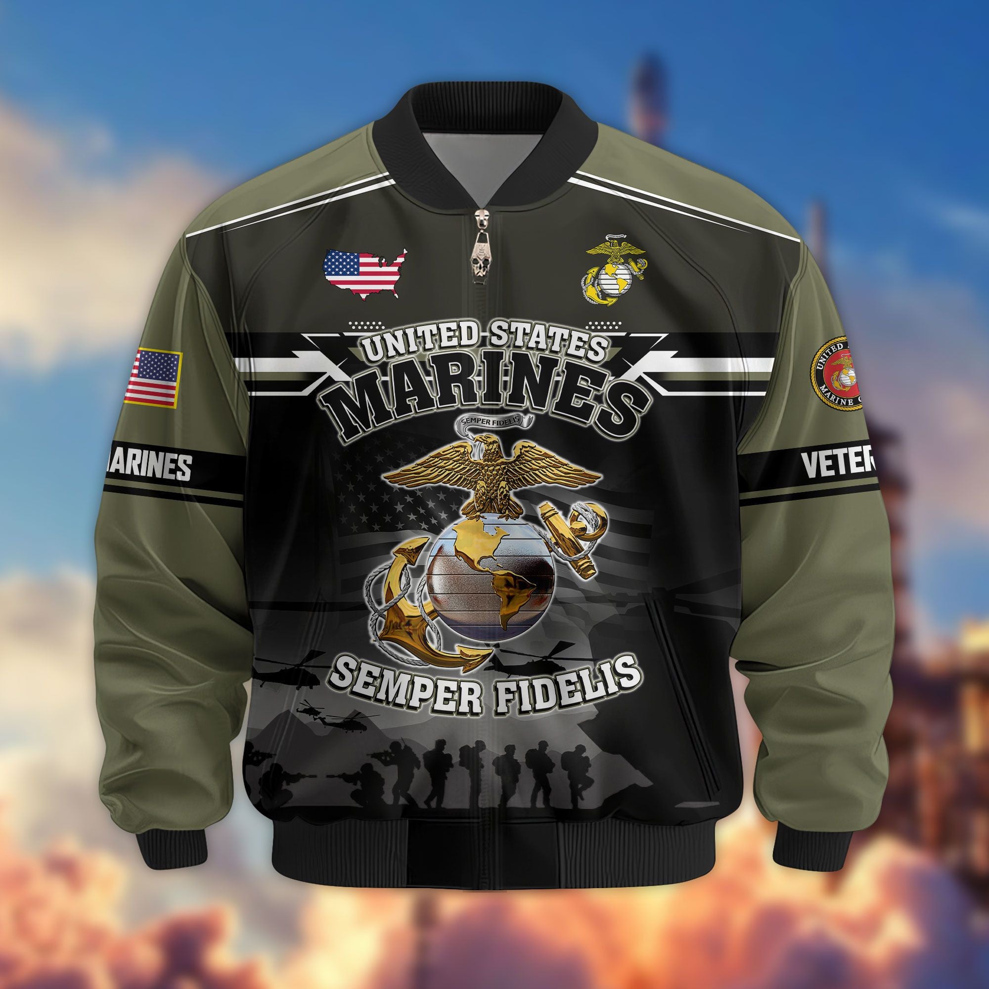 Premium US Veterans Bomber Jacket, Gifts For US Veterans, Gifts On Father's Day, Veterans Day.
