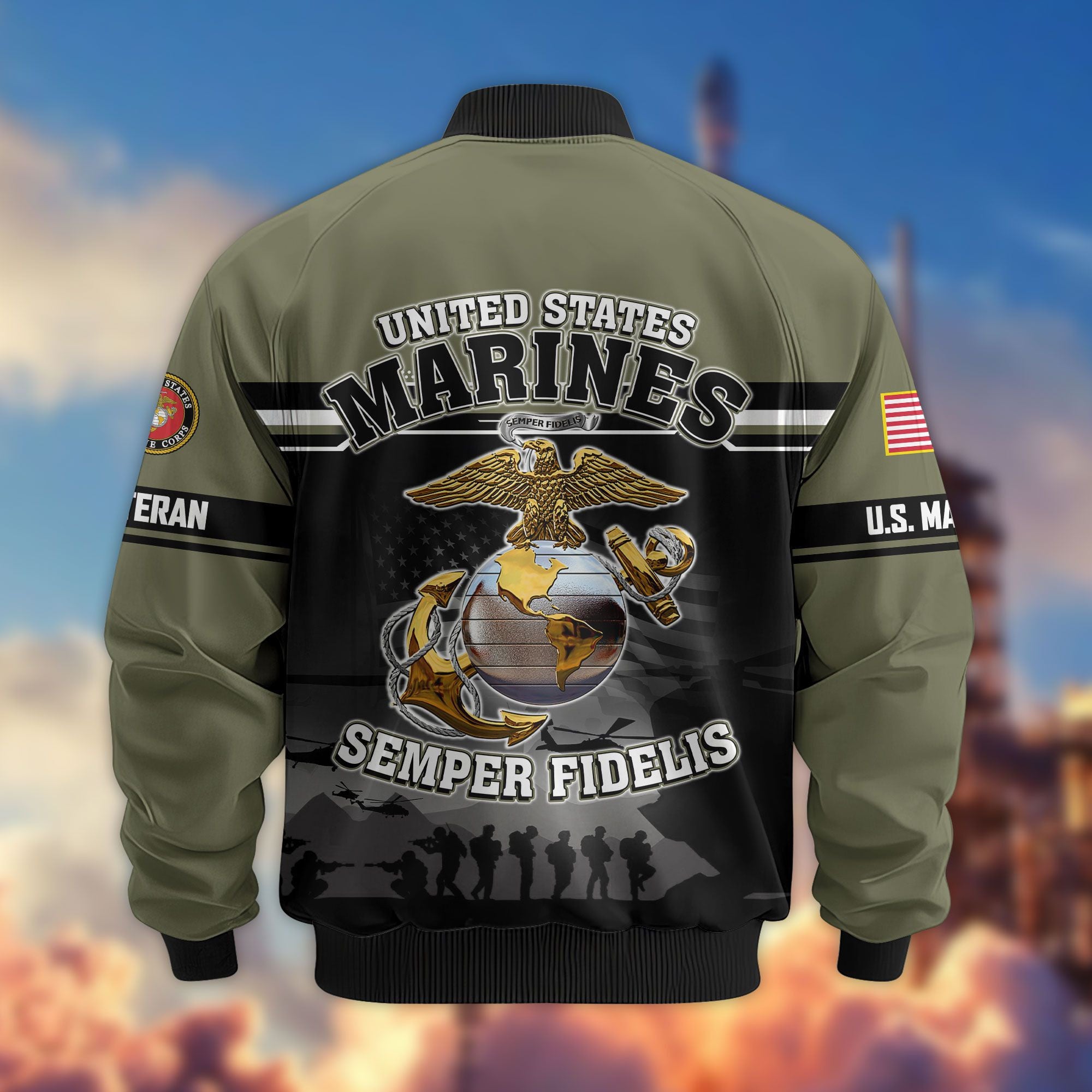 Premium US Veterans Bomber Jacket, Gifts For US Veterans, Gifts On Father's Day, Veterans Day.