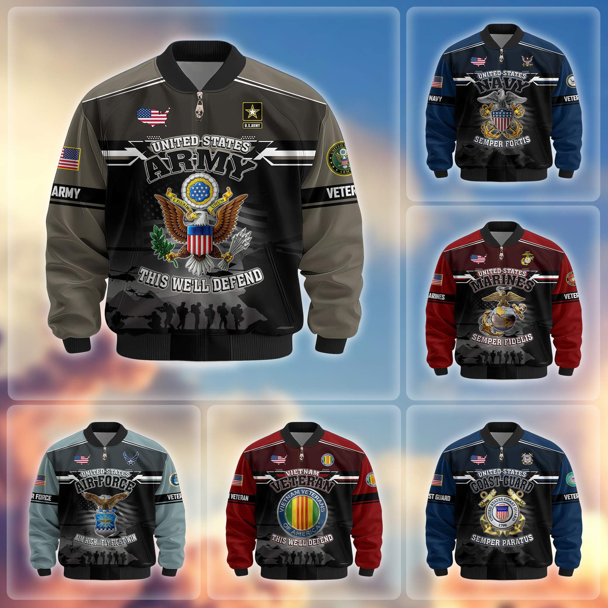Premium US Veterans Bomber Jacket, Gifts For US Veterans, Gifts On Father's Day, Veterans Day.