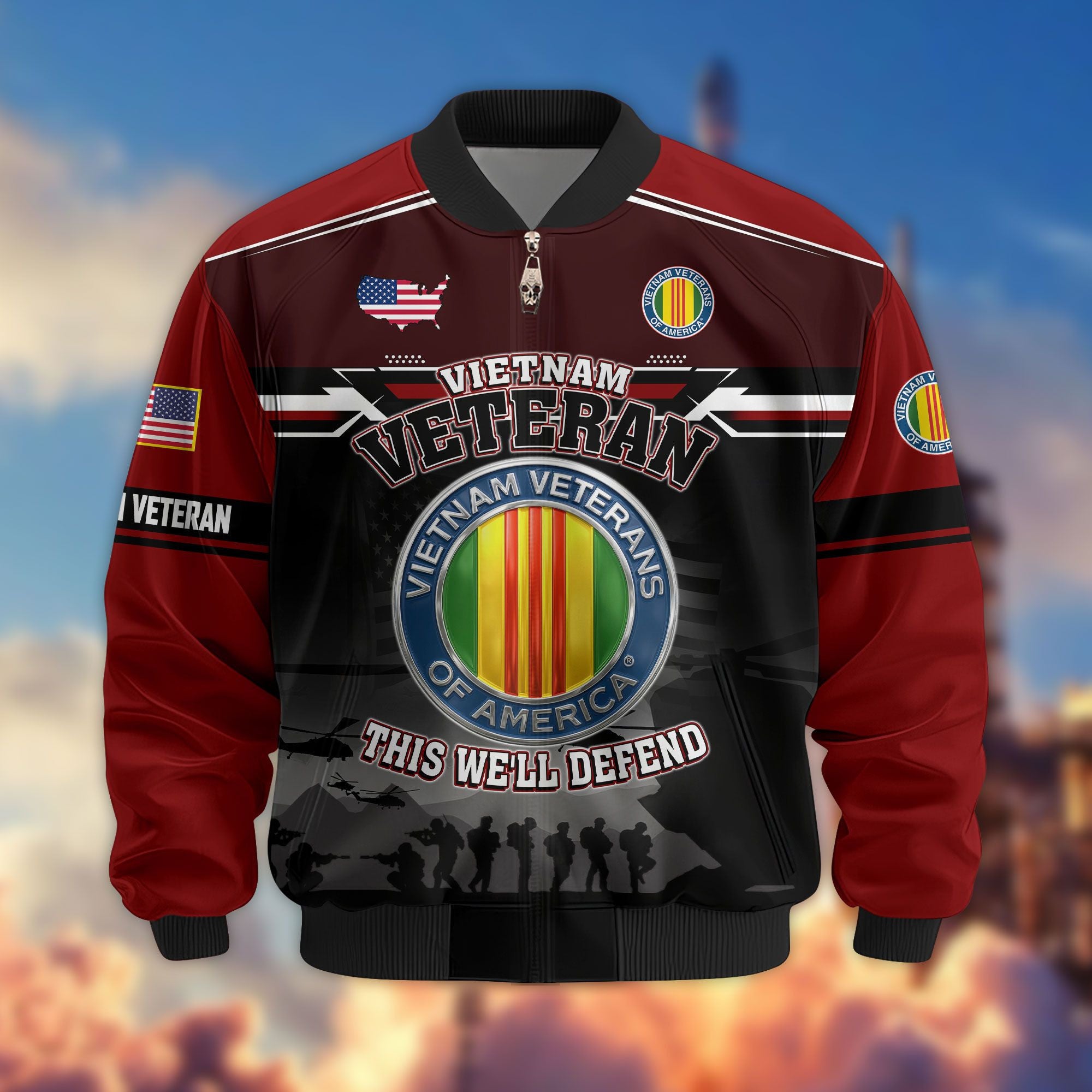 Premium US Veterans Bomber Jacket, Gifts For US Veterans, Gifts On Father's Day, Veterans Day.