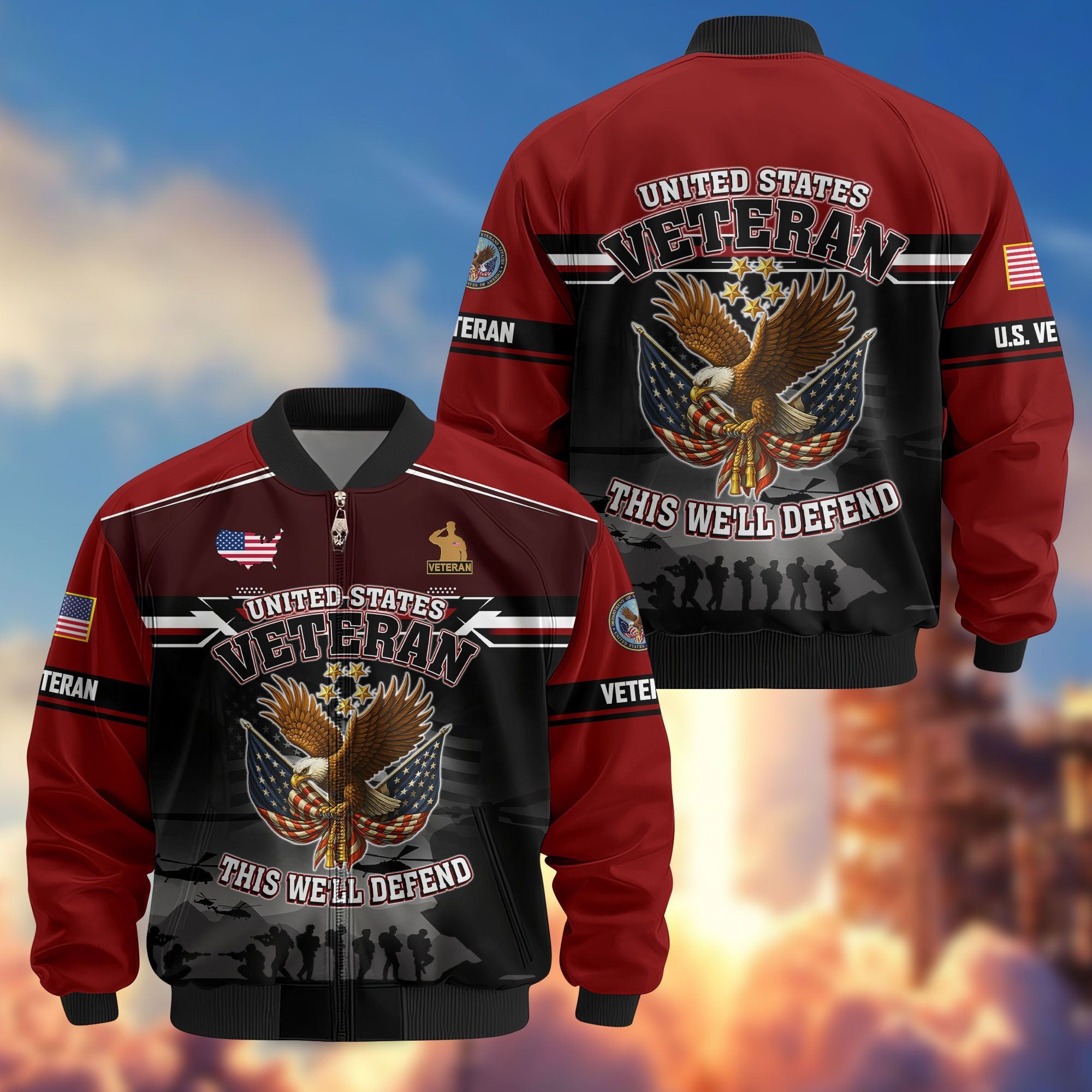 Premium US Veterans Bomber Jacket, Gifts For US Veterans, Gifts On Father's Day, Veterans Day.