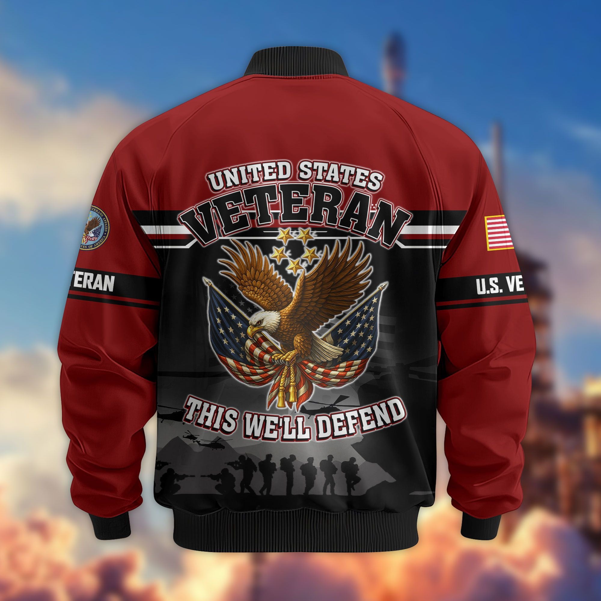 Premium US Veterans Bomber Jacket, Gifts For US Veterans, Gifts On Father's Day, Veterans Day.