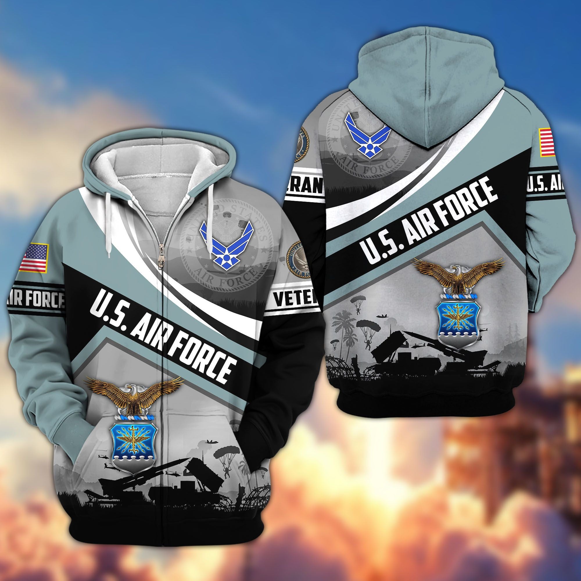 Premium US Veterans Zip Hoodie, Gifts For US Veterans, Gifts On Father's Day, Veterans Day.