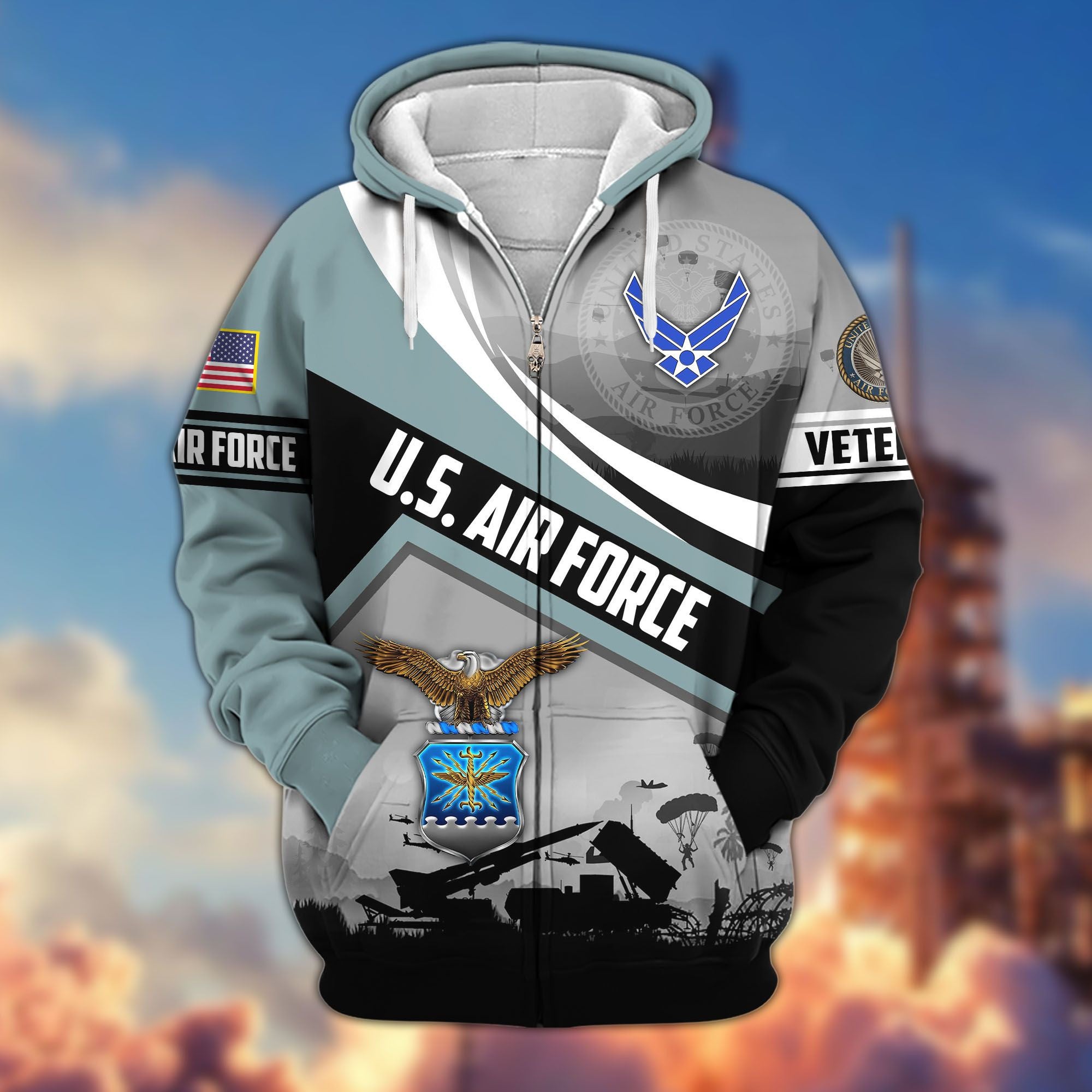 Premium US Veterans Zip Hoodie, Gifts For US Veterans, Gifts On Father's Day, Veterans Day.