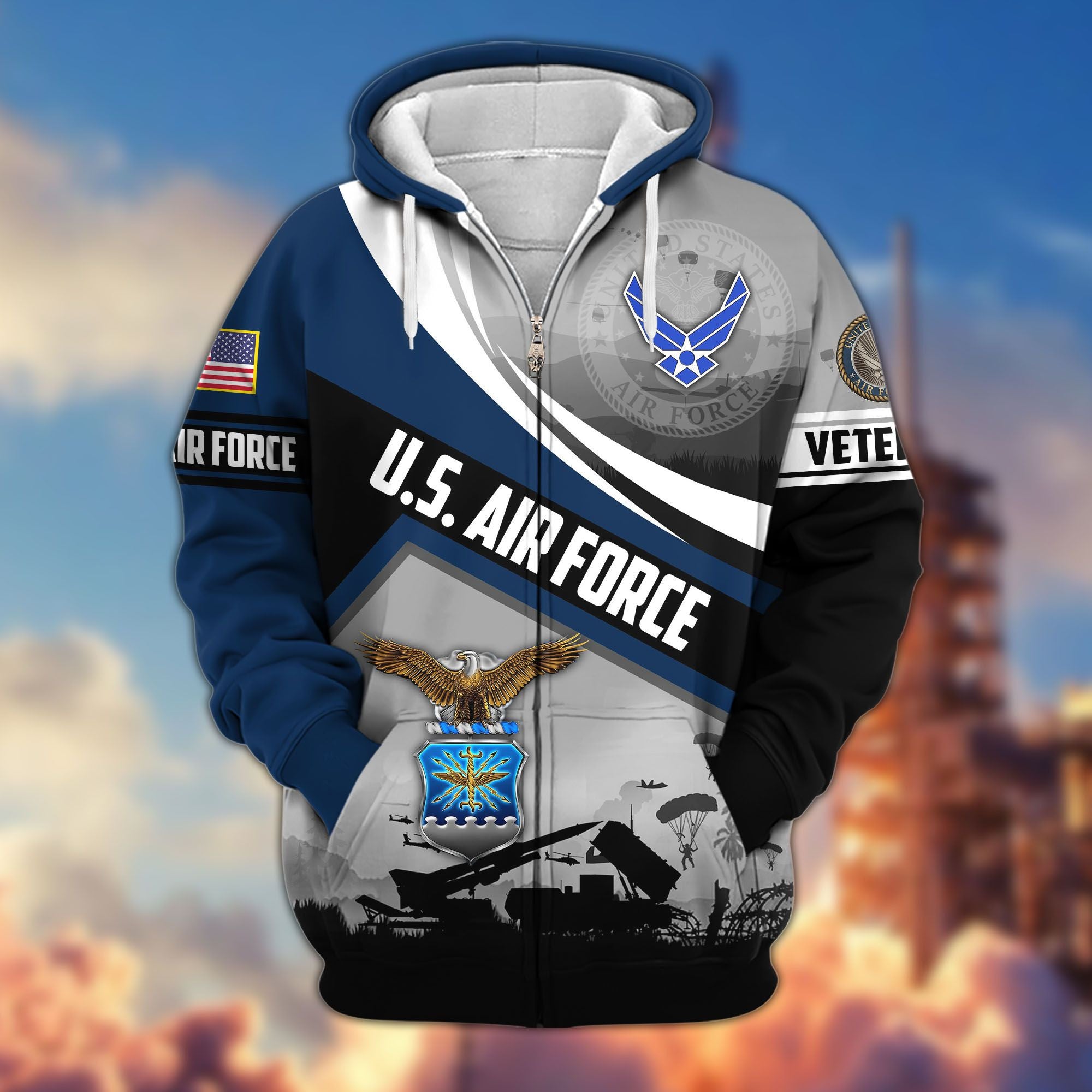 Premium US Veterans Zip Hoodie, Gifts For US Veterans, Gifts On Father's Day, Veterans Day.