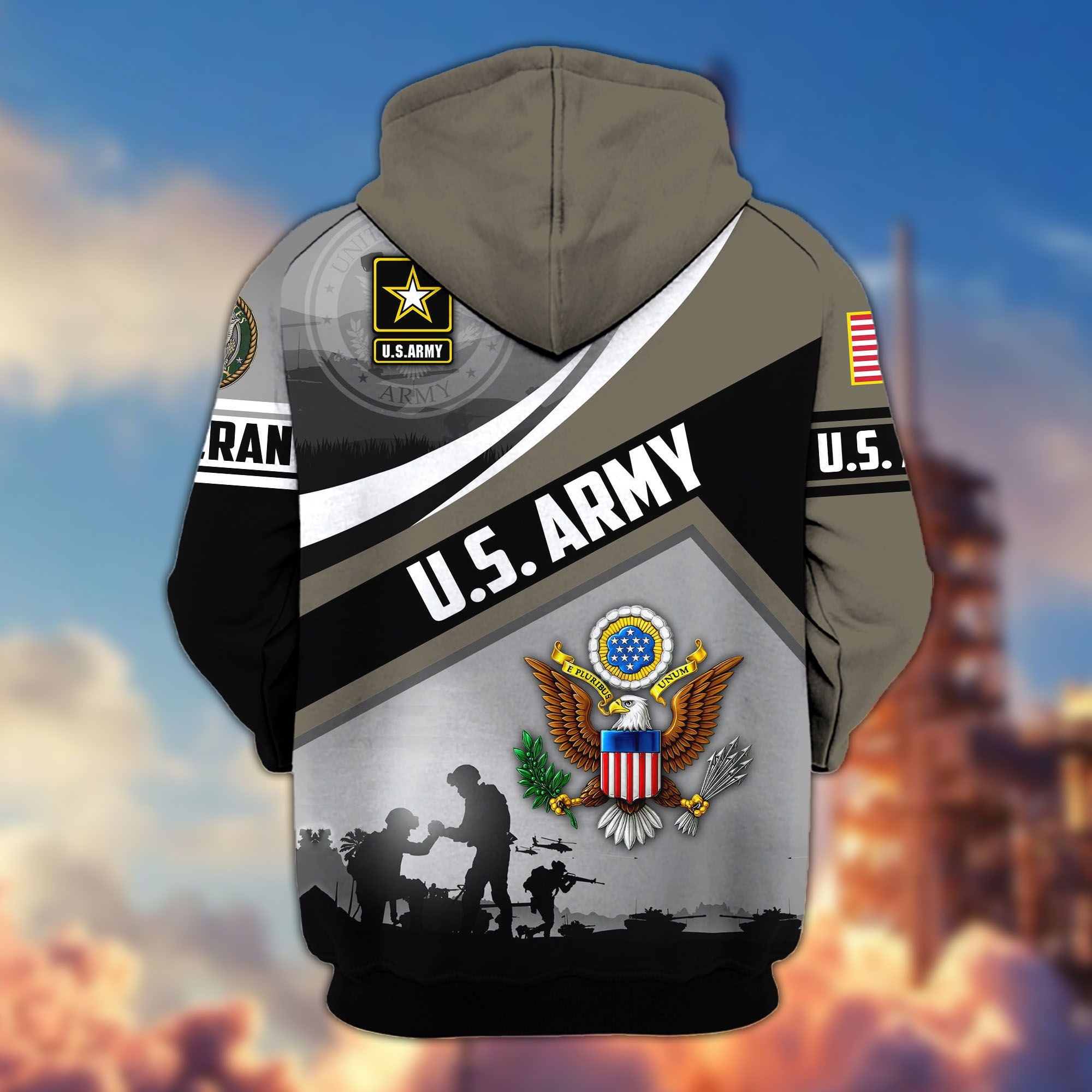 Premium US Veterans Zip Hoodie, Gifts For US Veterans, Gifts On Father's Day, Veterans Day.