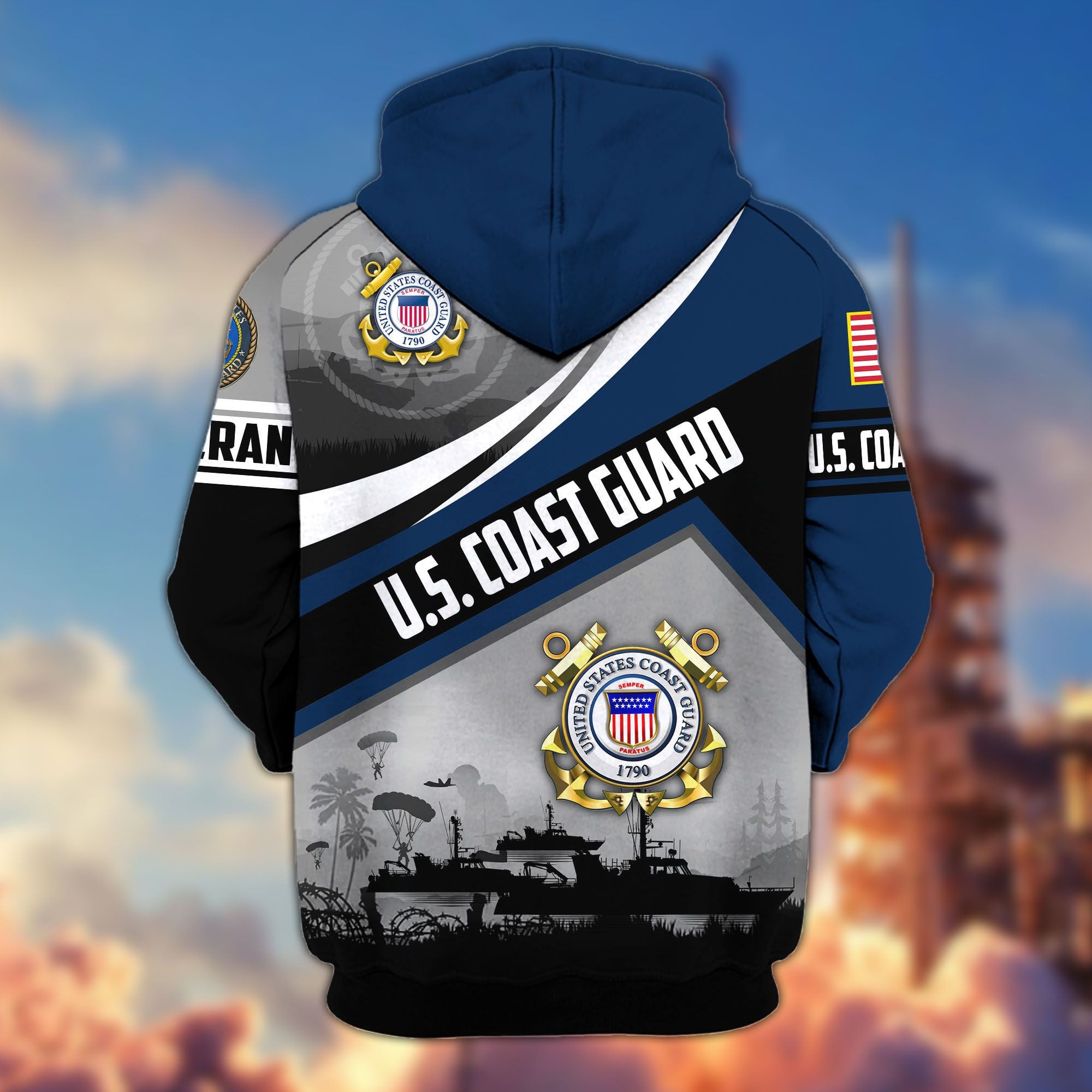Premium US Veterans Zip Hoodie, Gifts For US Veterans, Gifts On Father's Day, Veterans Day.