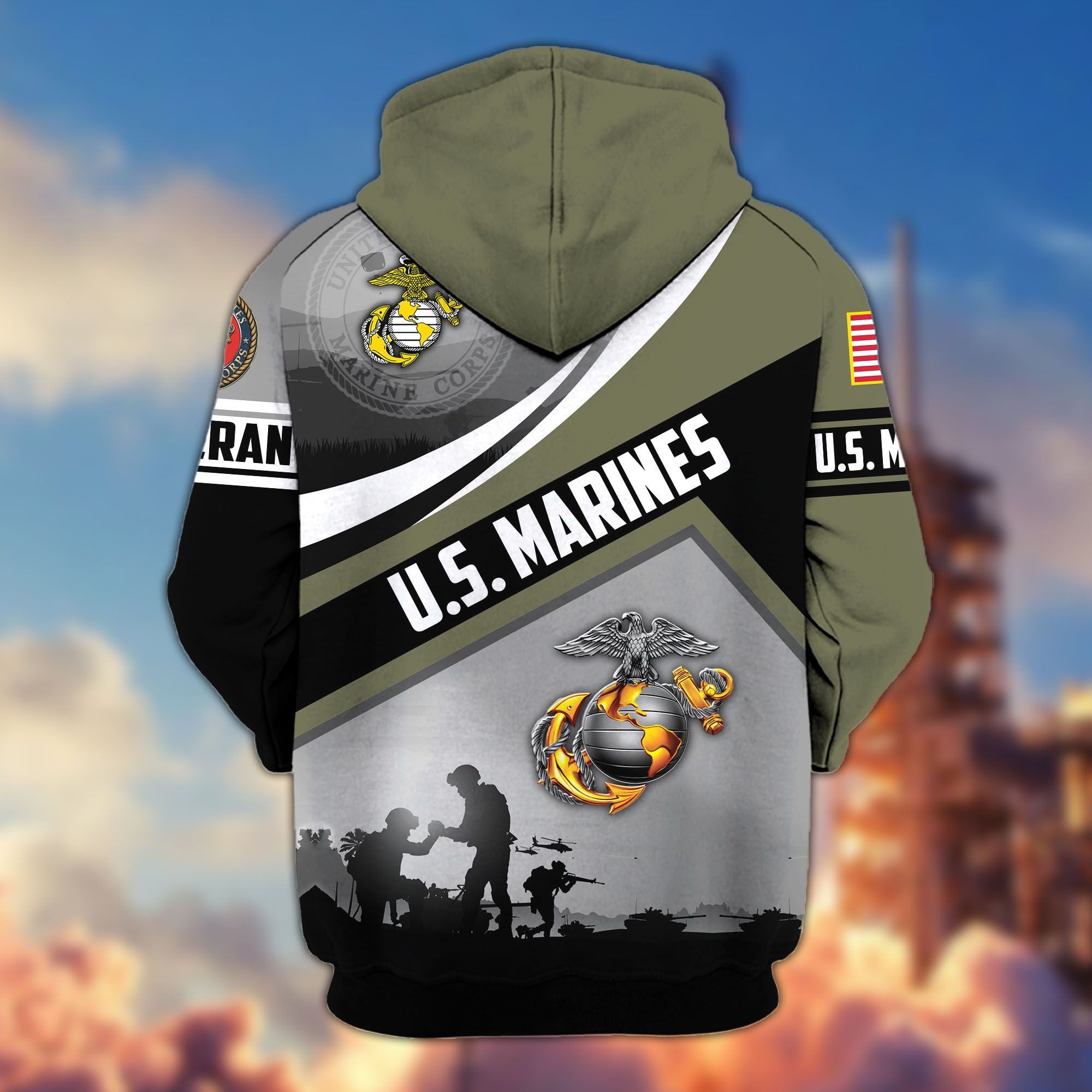 Premium US Veterans Zip Hoodie, Gifts For US Veterans, Gifts On Father's Day, Veterans Day.