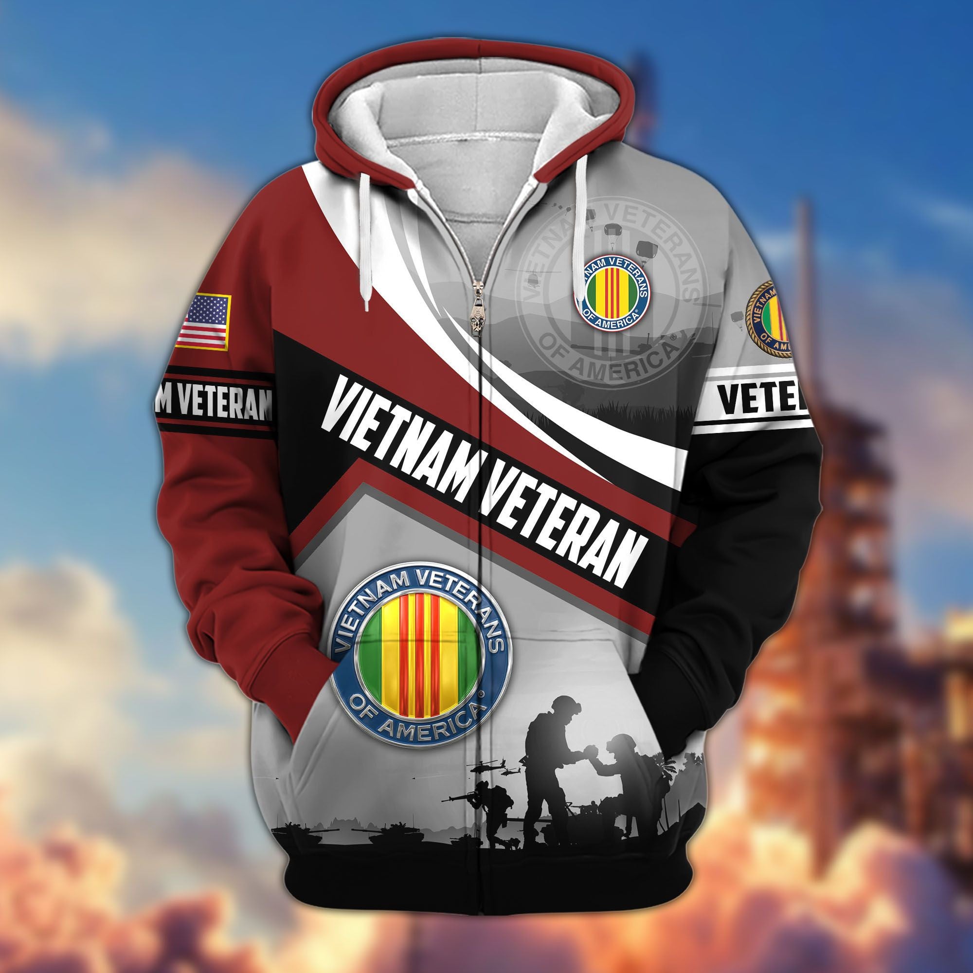 Premium US Veterans Zip Hoodie, Gifts For US Veterans, Gifts On Father's Day, Veterans Day.