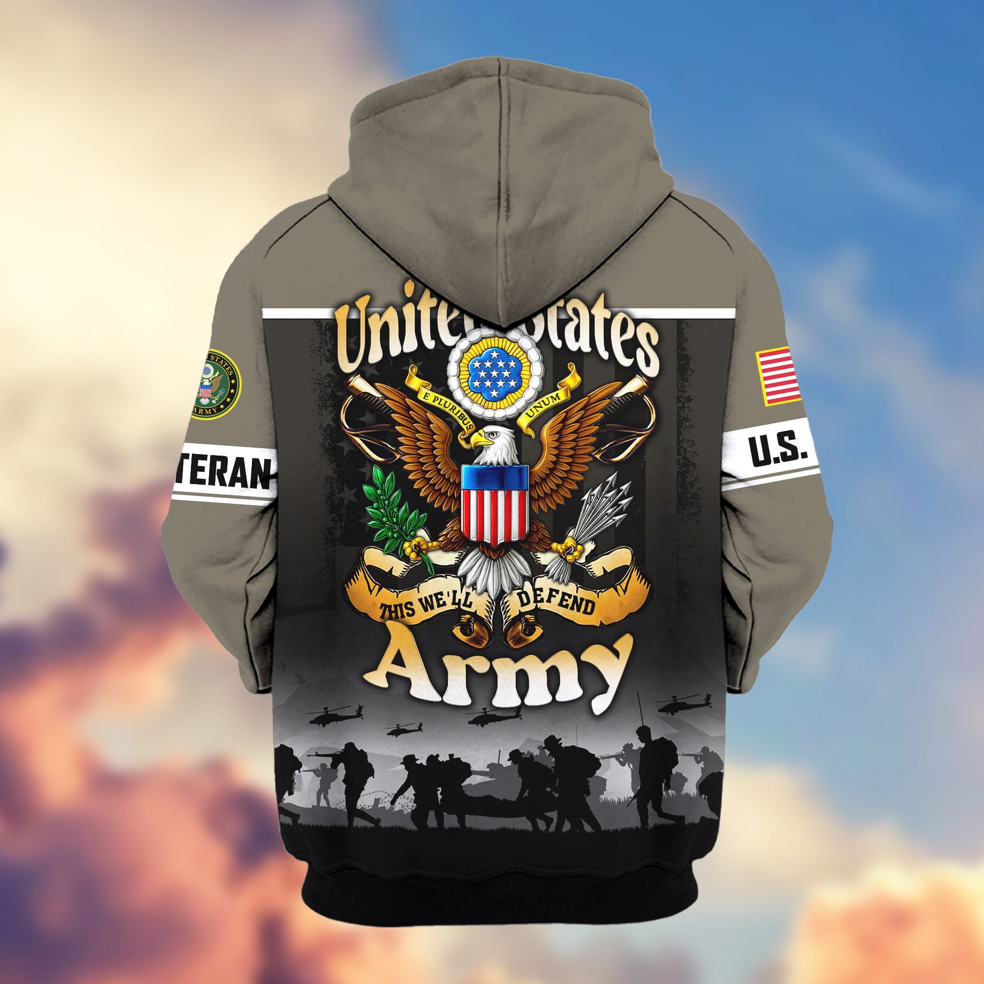 Premium US Veterans Zip Hoodie, Gifts For US Veterans, Gifts On Father's Day, Veterans Day.