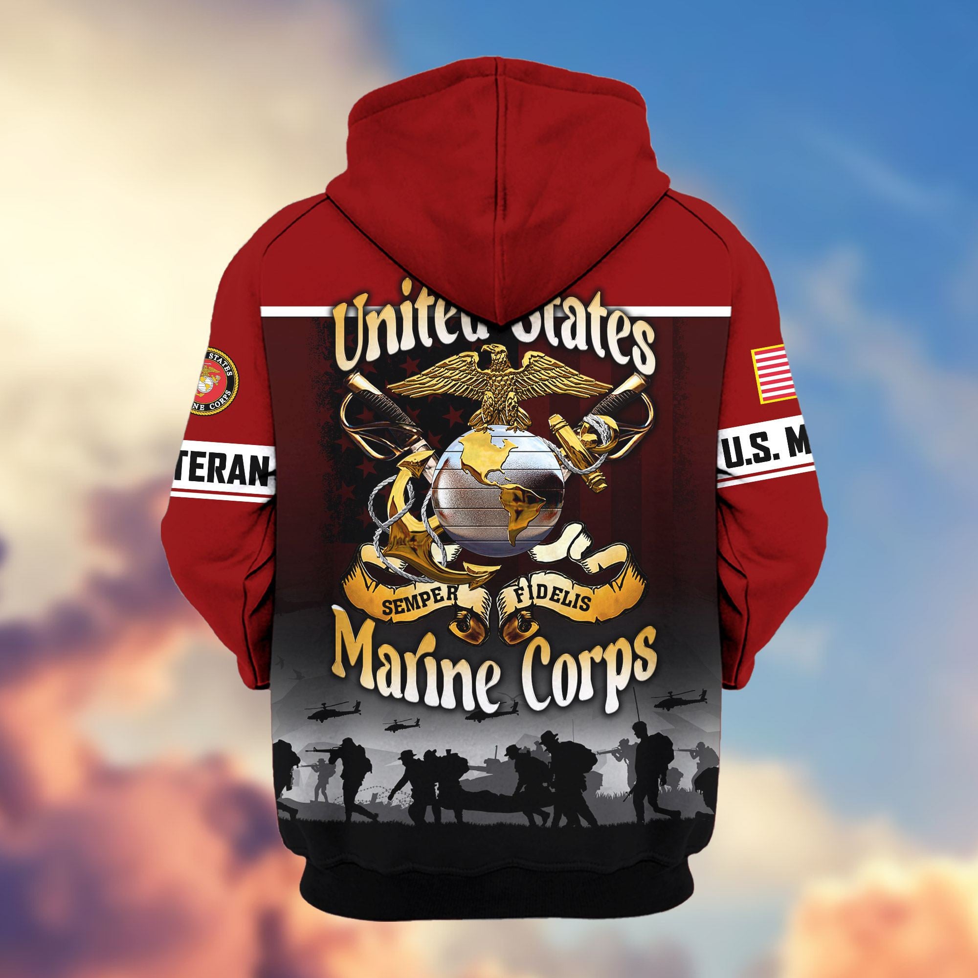 Premium US Veterans Zip Hoodie, Gifts For US Veterans, Gifts On Father's Day, Veterans Day.