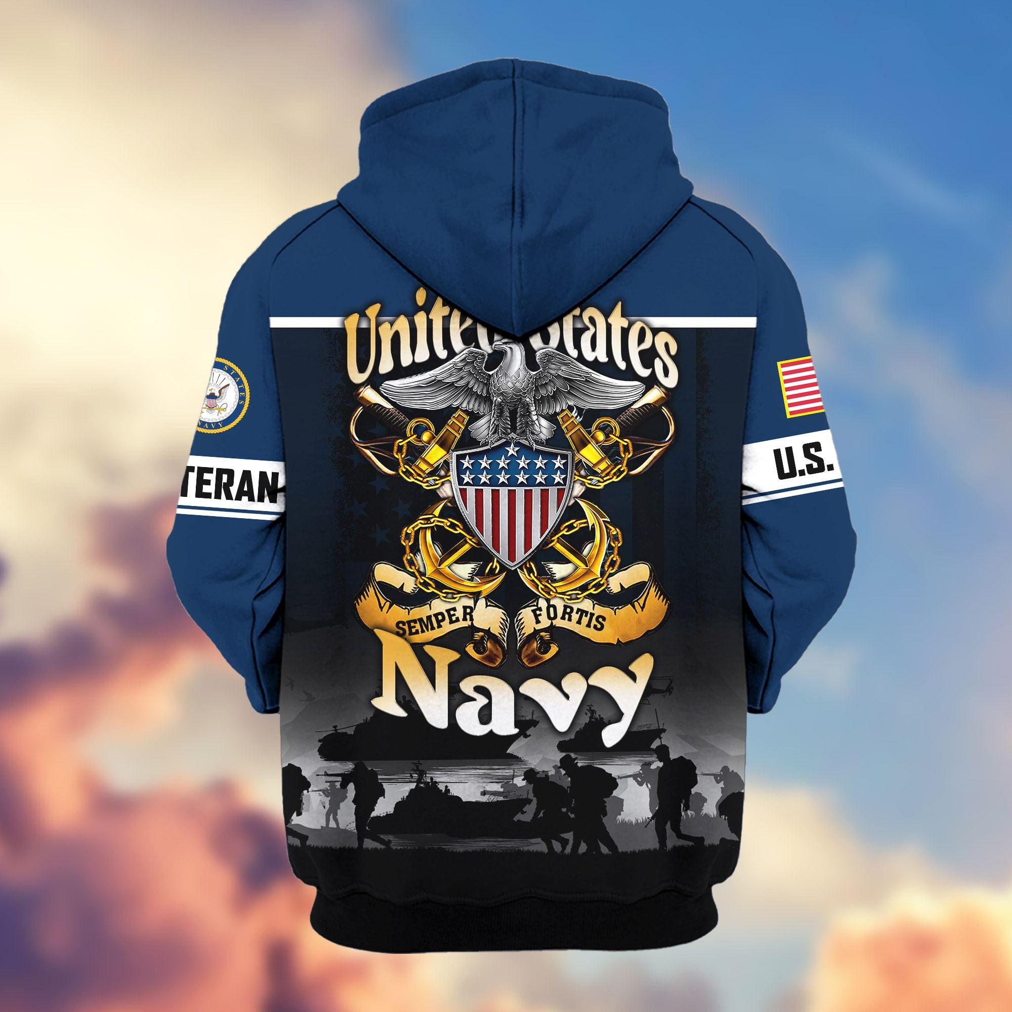 Premium US Veterans Zip Hoodie, Gifts For US Veterans, Gifts On Father's Day, Veterans Day.
