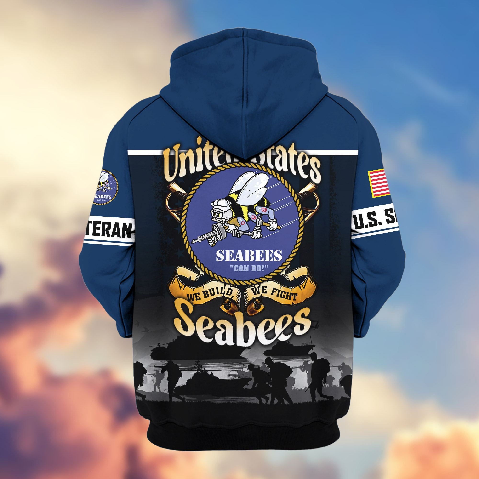 Premium US Veterans Zip Hoodie, Gifts For US Veterans, Gifts On Father's Day, Veterans Day.
