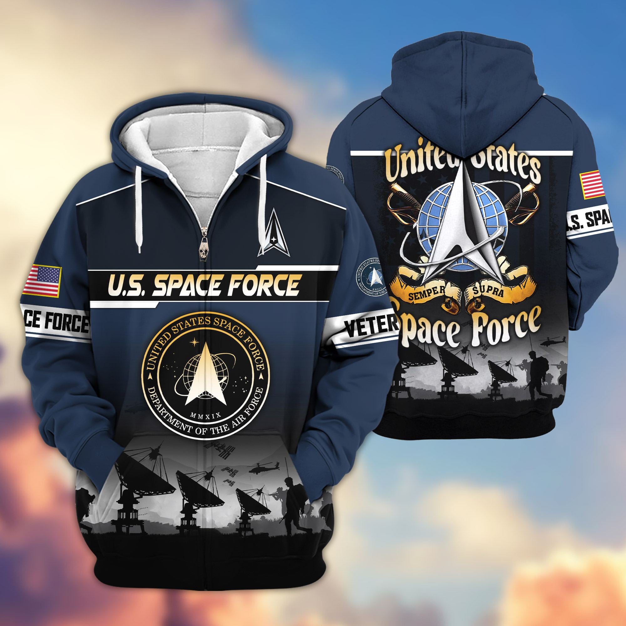 Premium US Veterans Zip Hoodie, Gifts For US Veterans, Gifts On Father's Day, Veterans Day.
