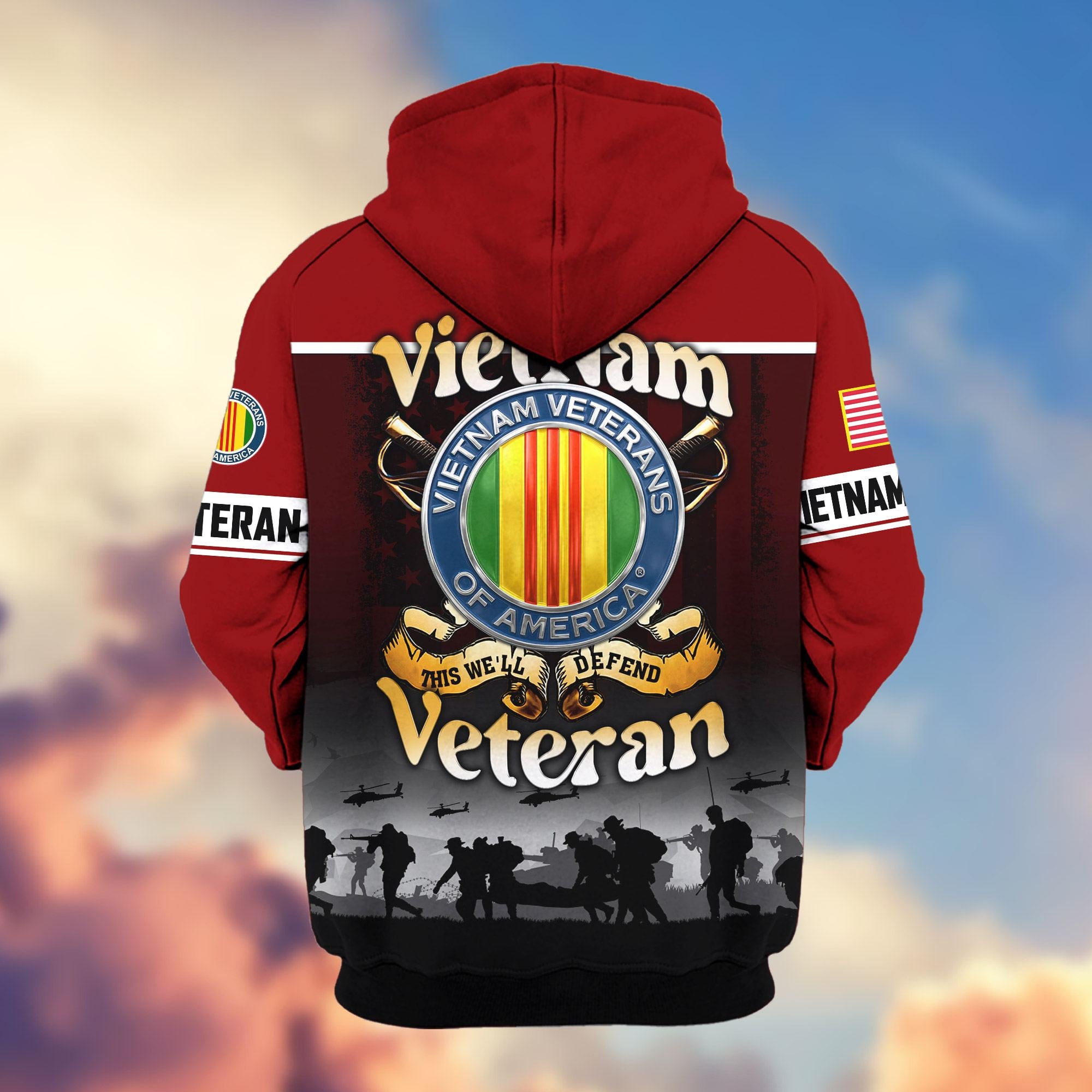 Premium US Veterans Zip Hoodie, Gifts For US Veterans, Gifts On Father's Day, Veterans Day.