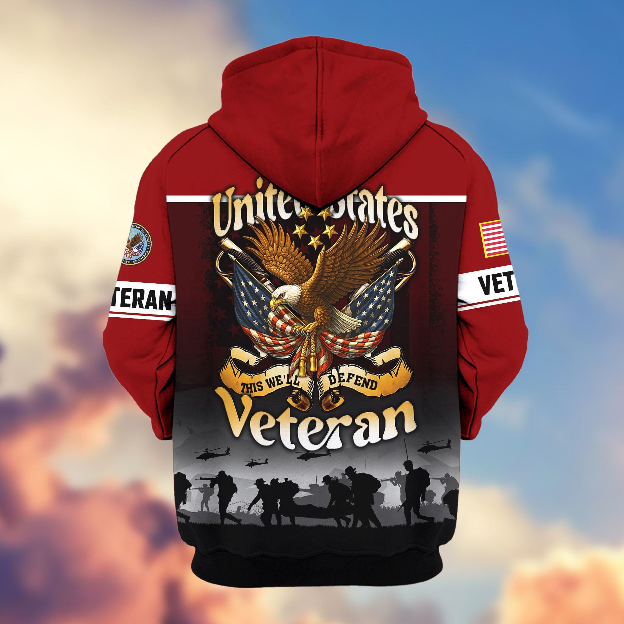 Premium US Veterans Zip Hoodie, Gifts For US Veterans, Gifts On Father's Day, Veterans Day.
