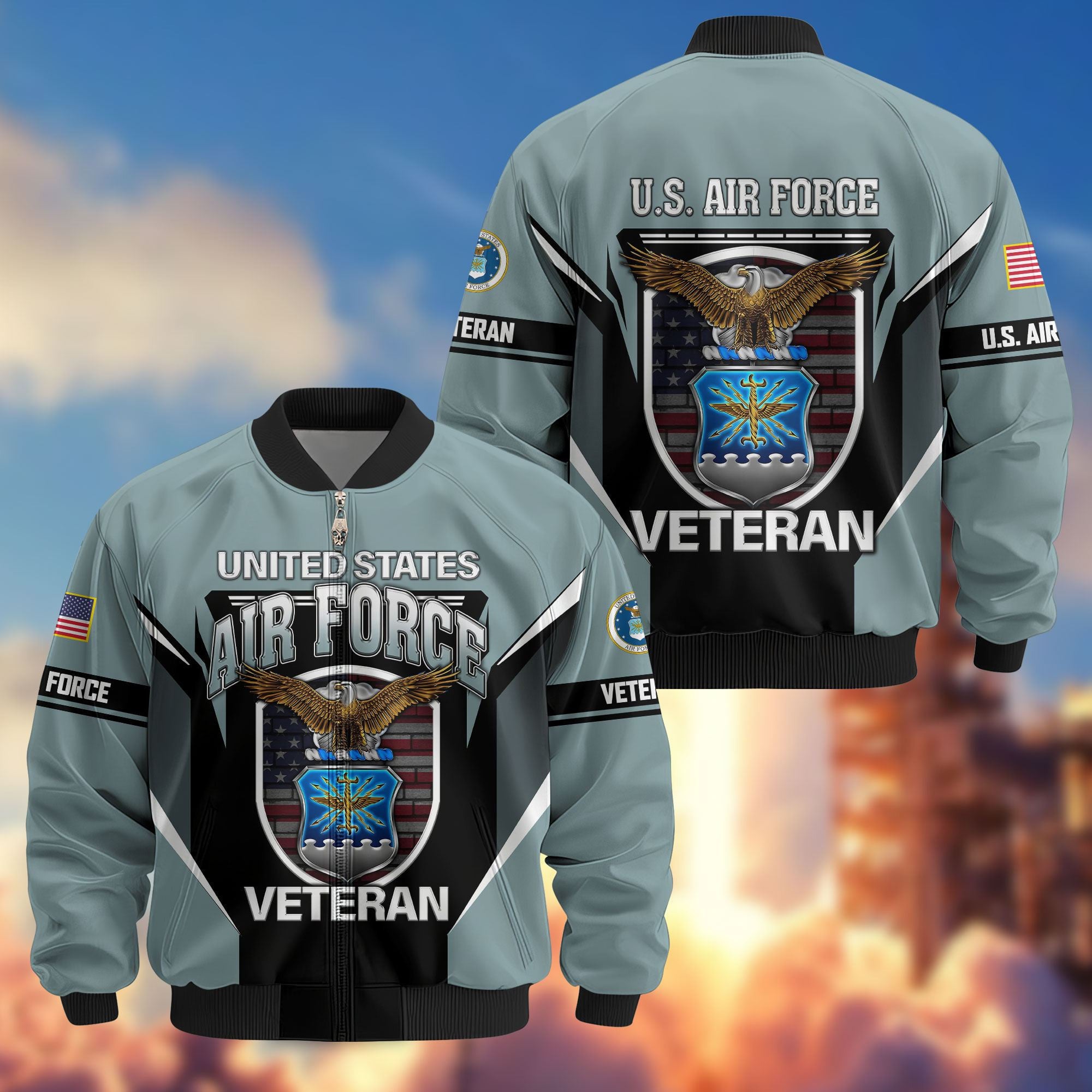 Premium US Veterans Bomber Jacket, Gifts For US Veterans, Gifts On Father's Day, Veterans Day.