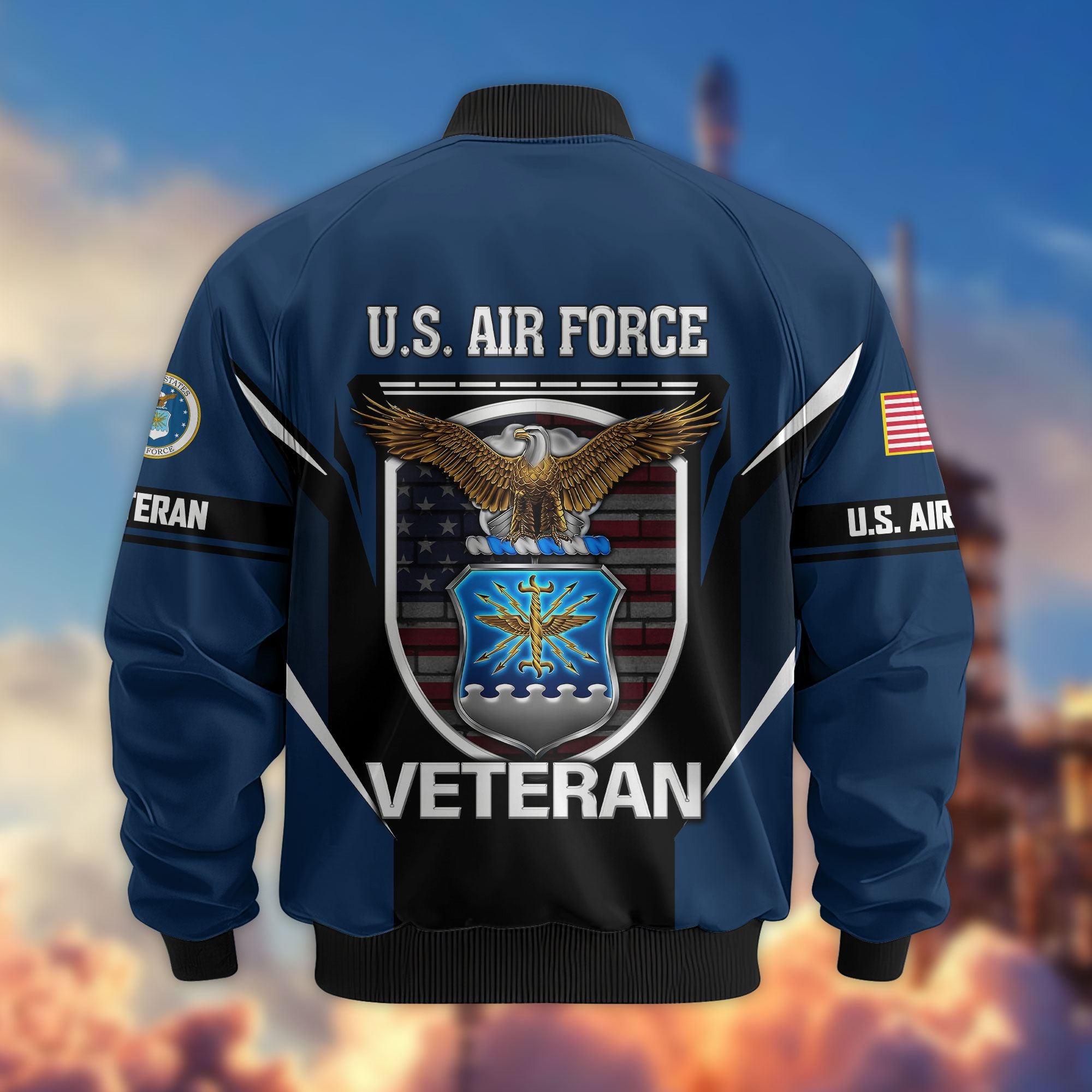 Premium US Veterans Bomber Jacket, Gifts For US Veterans, Gifts On Father's Day, Veterans Day.