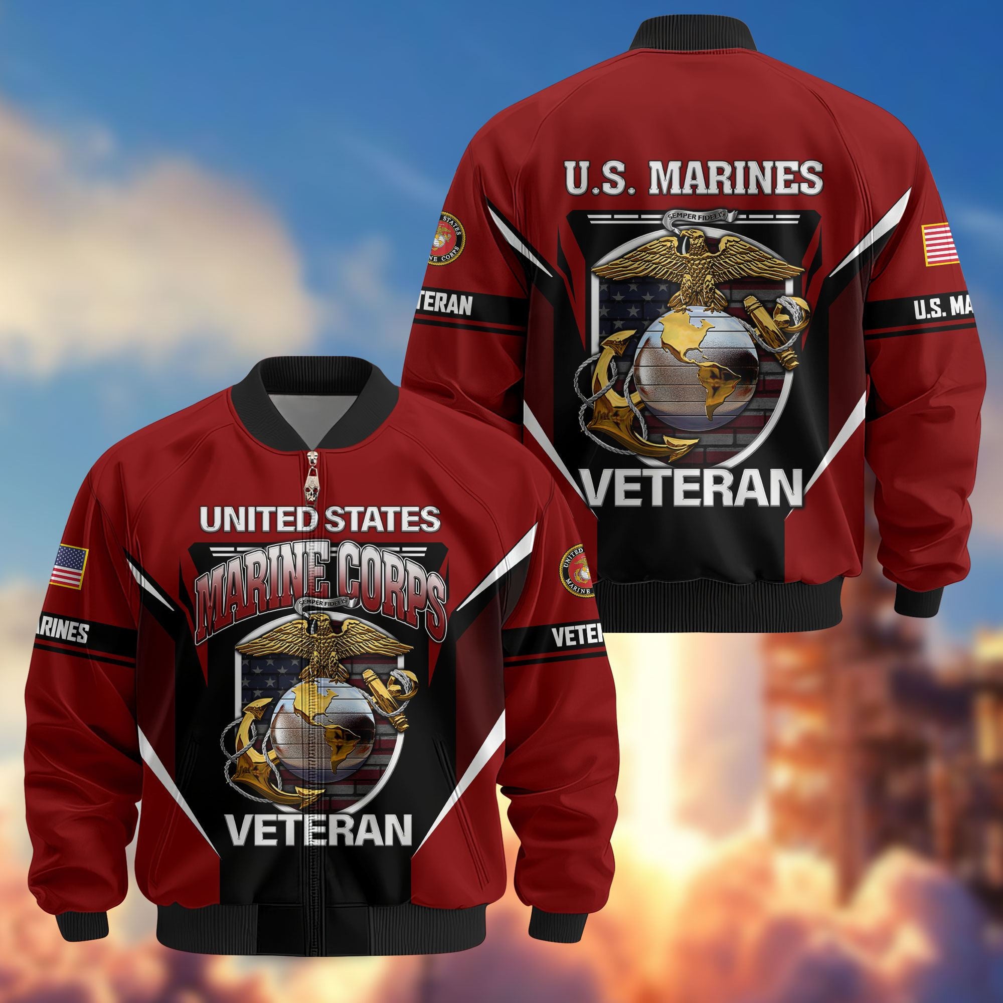 Premium US Veterans Bomber Jacket, Gifts For US Veterans, Gifts On Father's Day, Veterans Day.