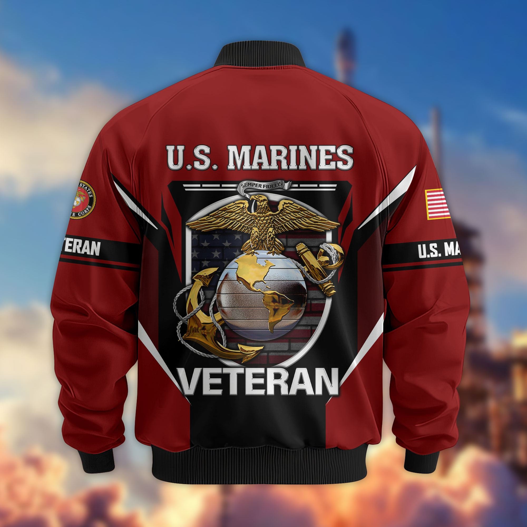 Premium US Veterans Bomber Jacket, Gifts For US Veterans, Gifts On Father's Day, Veterans Day.